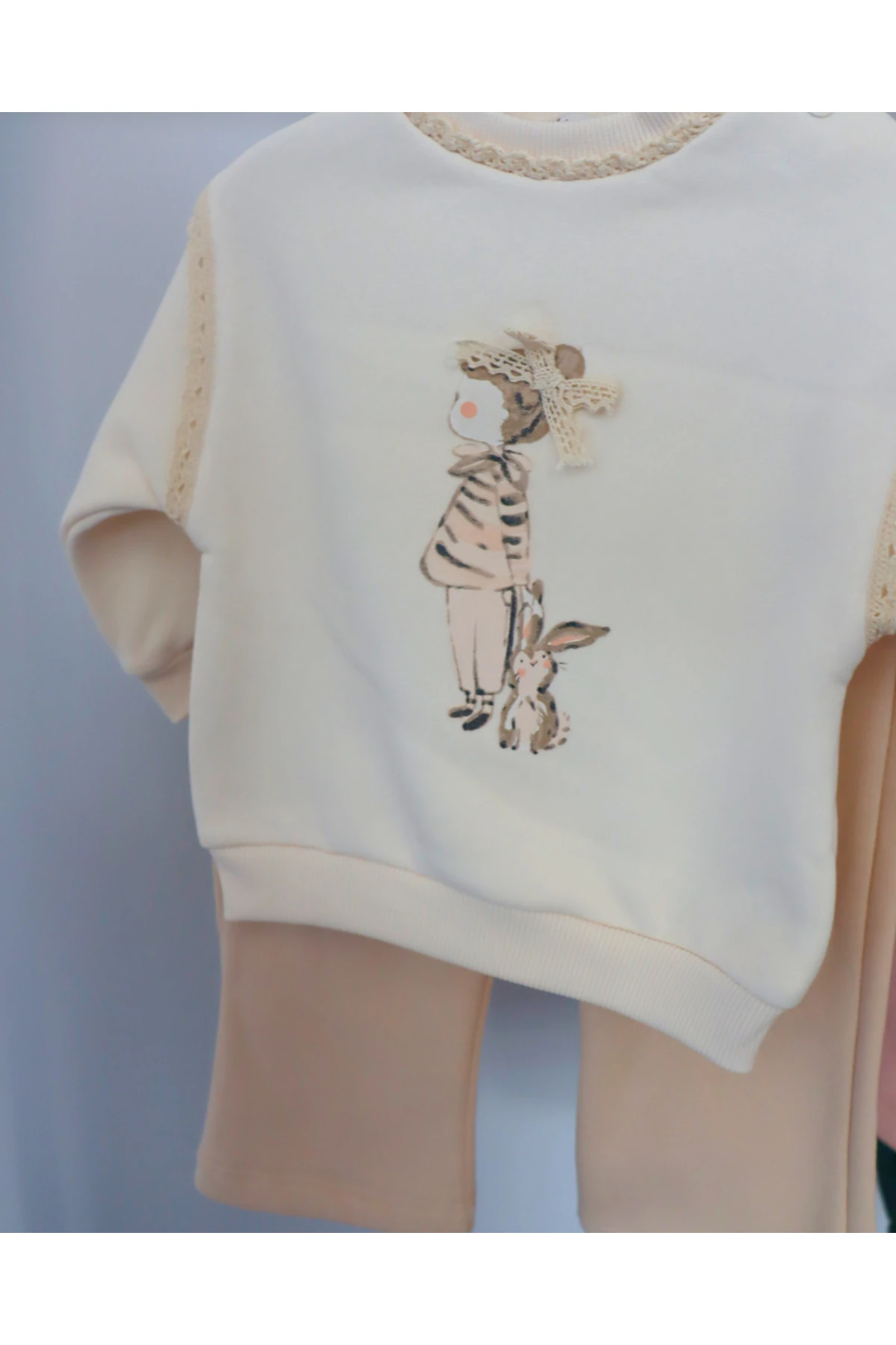 Tasarım Tavşan Desenli Kışlık Kız Bebek İkili Takım