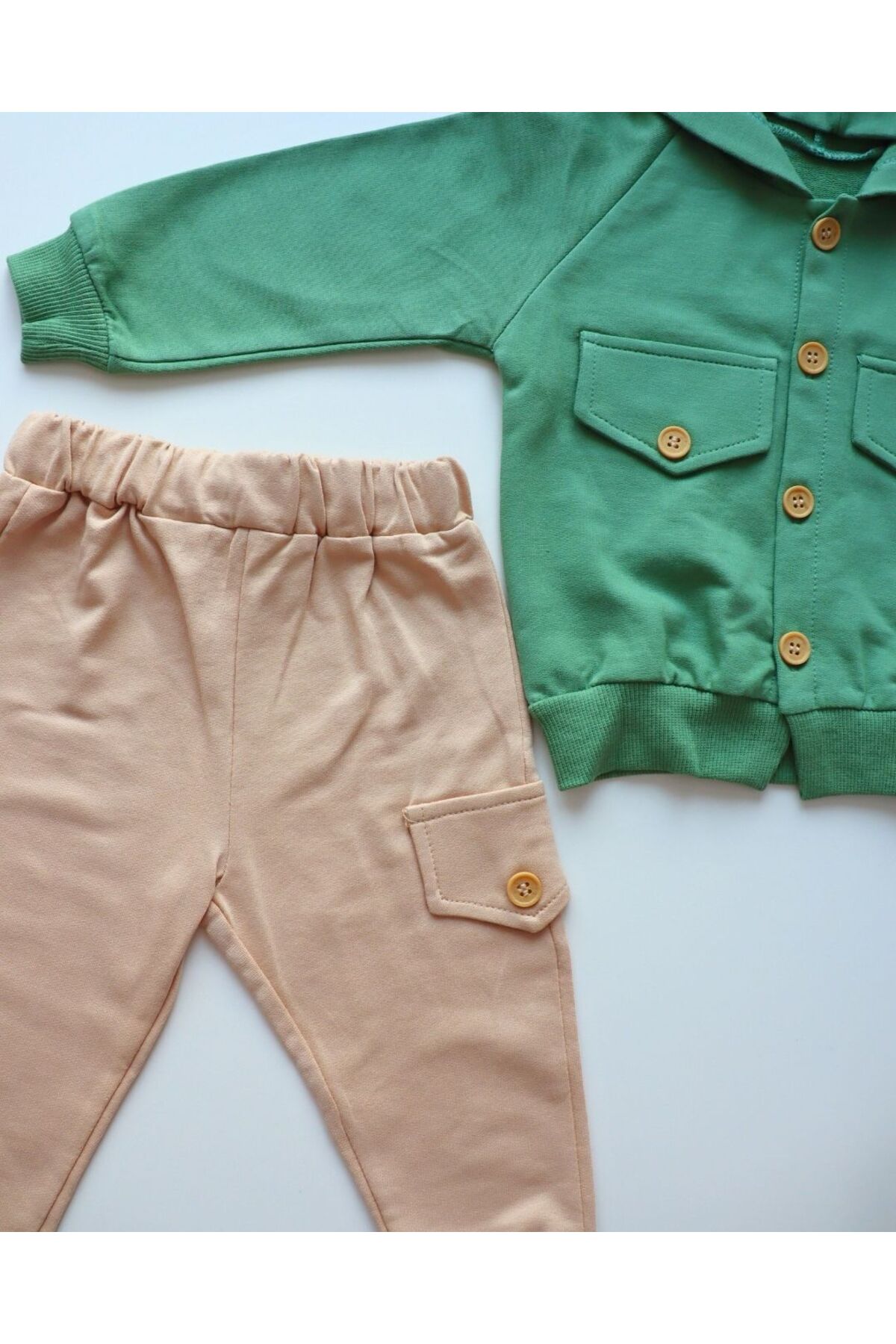 Tasarım Tarz Kız Erkek Bebek Düğmeli Kapşonlu Takım