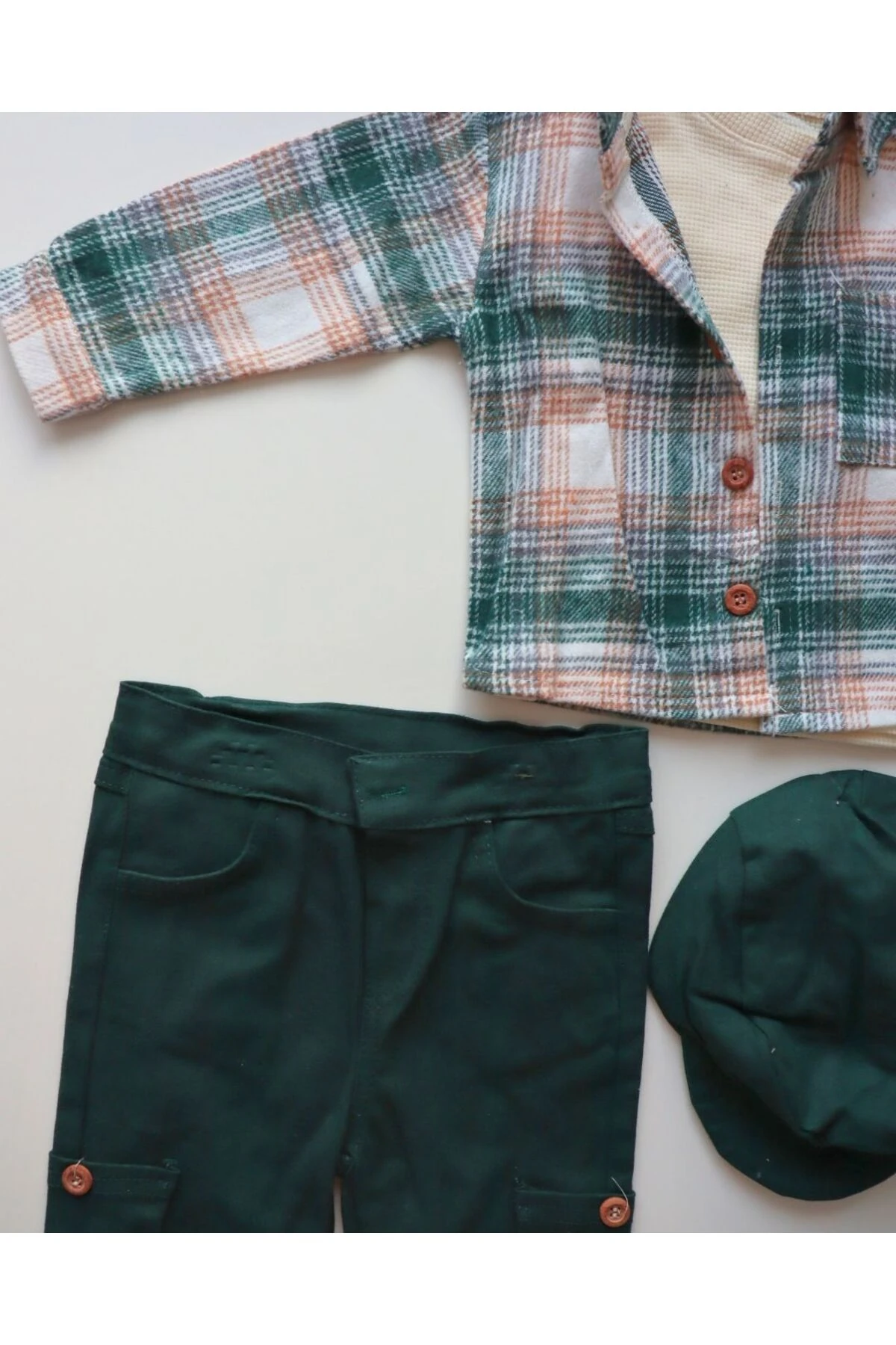 Basic ve Tasarım Model Oduncu Kasketli 3'lü Erkek Bebek Takım