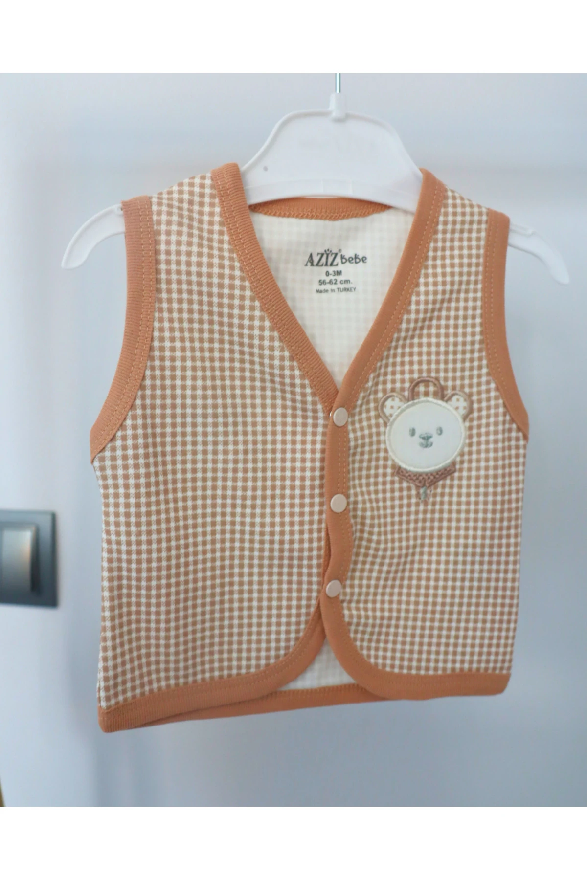 Tasarım Ayıcık Desenli Kız Erkek Bebek Penye Yelek