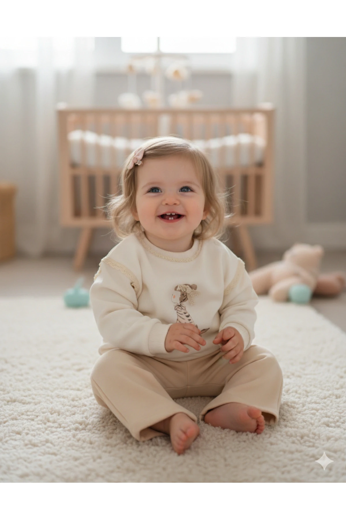 Tasarım Tavşan Desenli Kışlık Kız Bebek İkili Takım