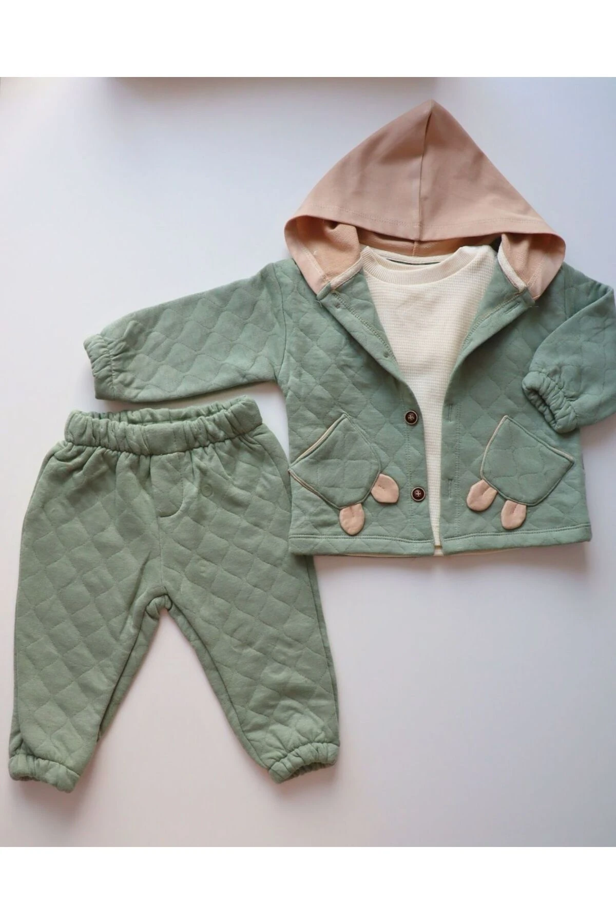 Kışlık Kalın ve Tarz Kız Erkek Bebek Kapitone 3'lü Takım