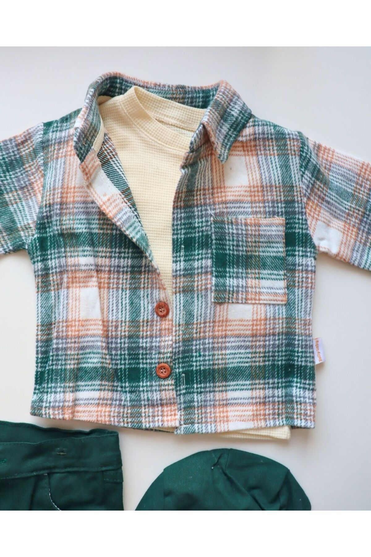 Basic ve Tasarım Model Oduncu Kasketli 3'lü Erkek Bebek Takım