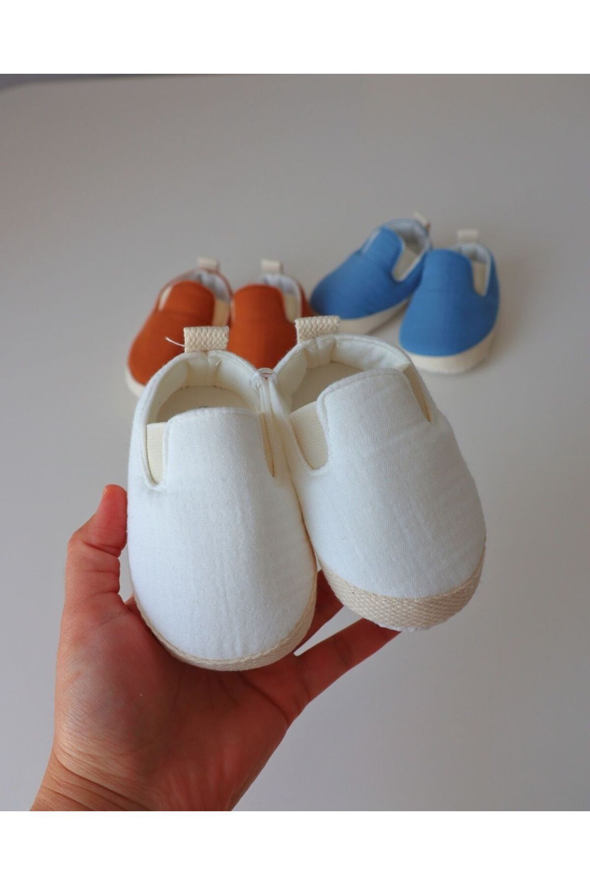 Bayramlık Yazlık Müslin Kumaş Naturel Soft Renkler Tasarım Bebek Ayakkabısı