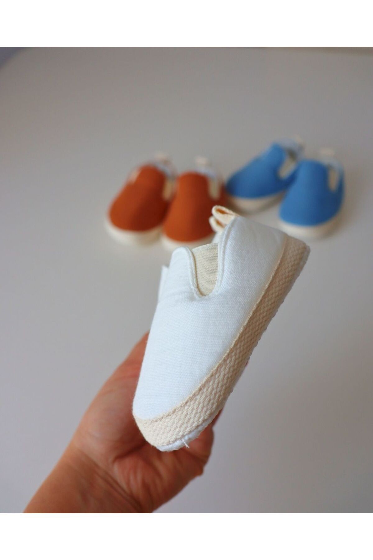 Bayramlık Yazlık Müslin Kumaş Naturel Soft Renkler Tasarım Bebek Ayakkabısı