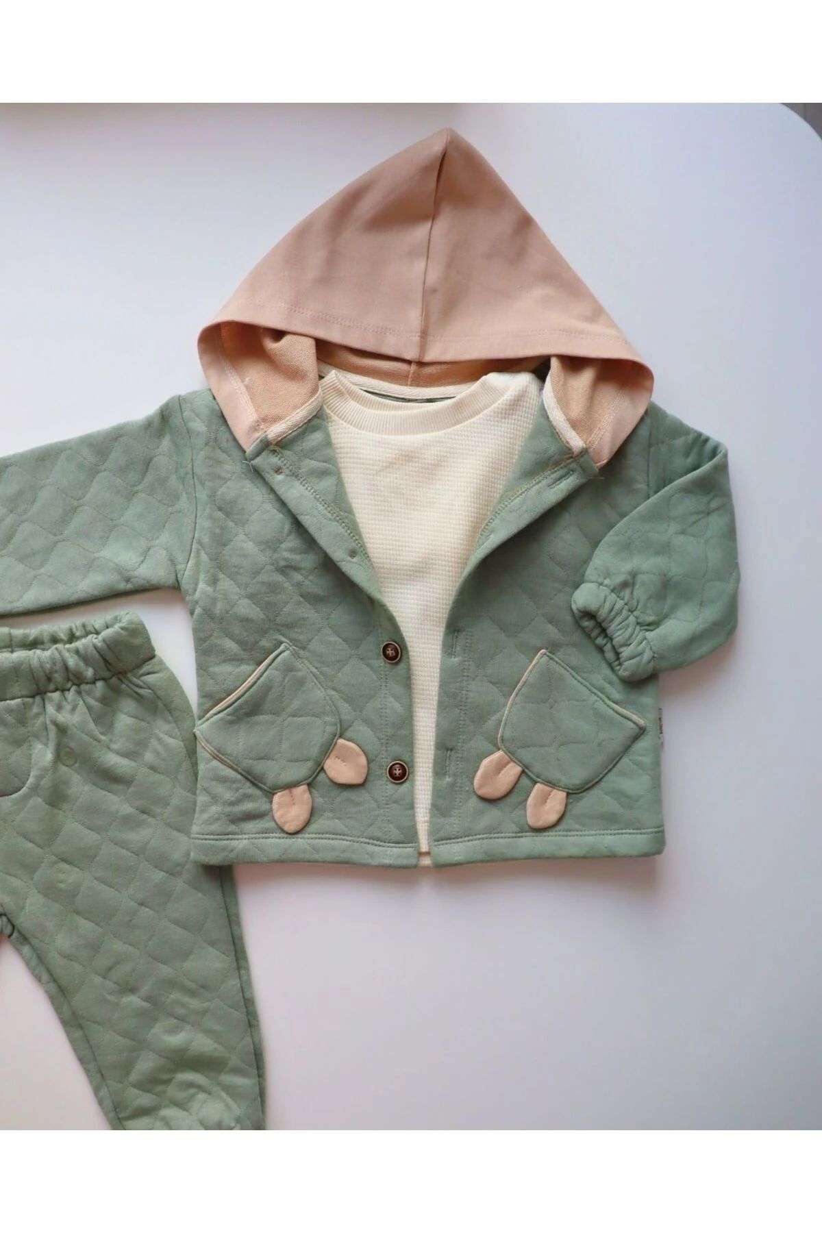 Kışlık Kalın ve Tarz Kız Erkek Bebek Kapitone 3'lü Takım
