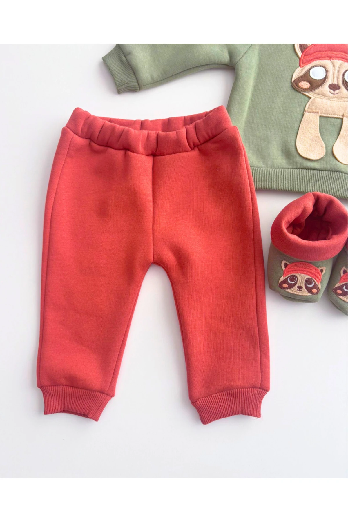 Necix Şardonlu Kışlık Kız Erkek Bebek Takım Panduflu Tasarım Desenli