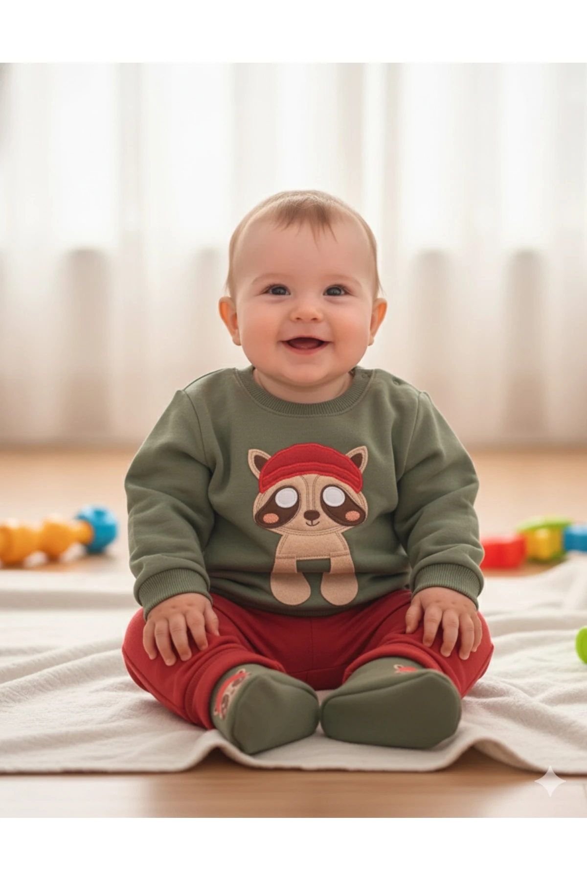 Necix Şardonlu Kışlık Kız Erkek Bebek Takım Panduflu Tasarım Desenli