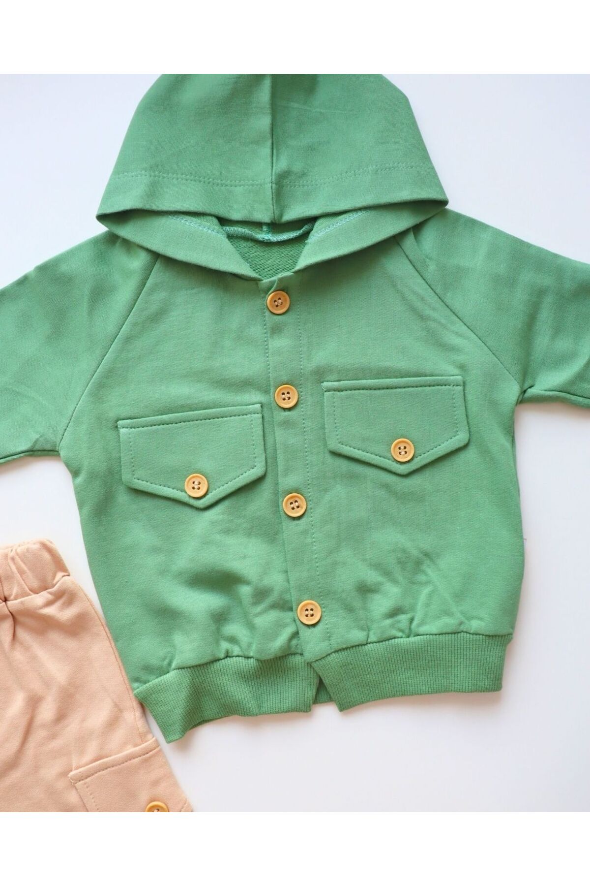 Tasarım Tarz Kız Erkek Bebek Düğmeli Kapşonlu Takım