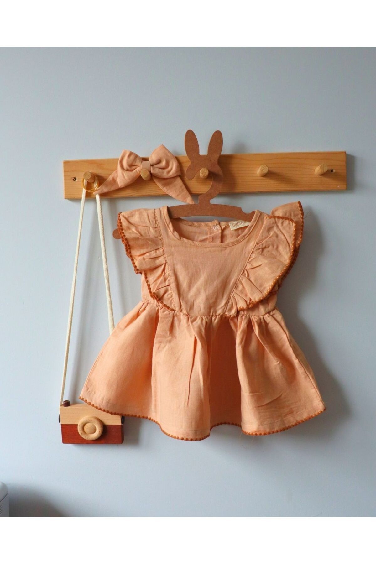 Bayramlık Soft Renk Yumuşacık Keten Kumaş Tasarım Kız Bebek Elbise - pembe
