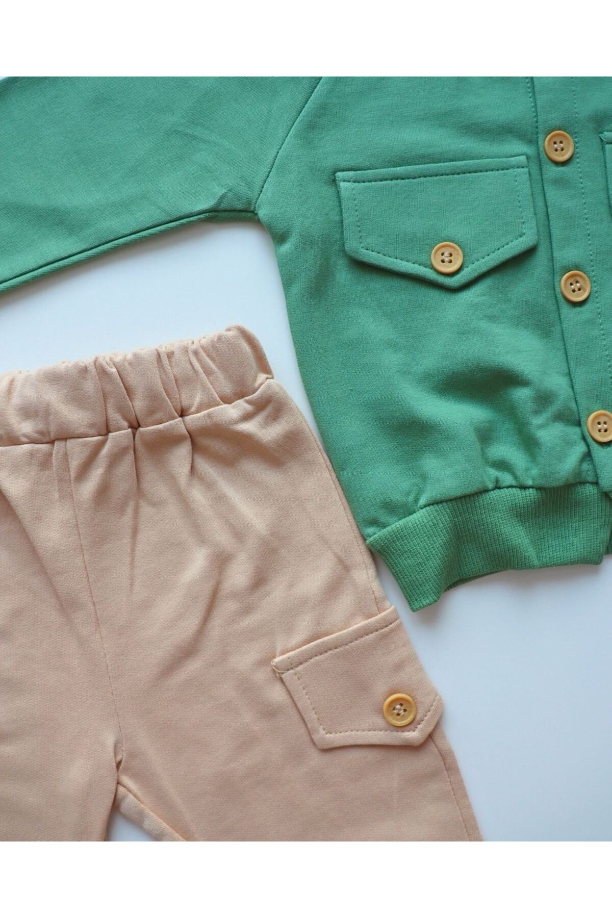 Tasarım Tarz Kız Erkek Bebek Düğmeli Kapşonlu Takım