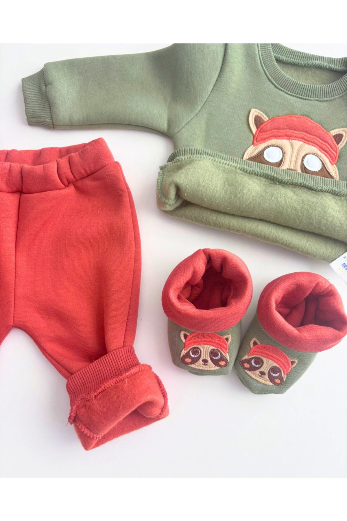 Necix Şardonlu Kışlık Kız Erkek Bebek Takım Panduflu Tasarım Desenli