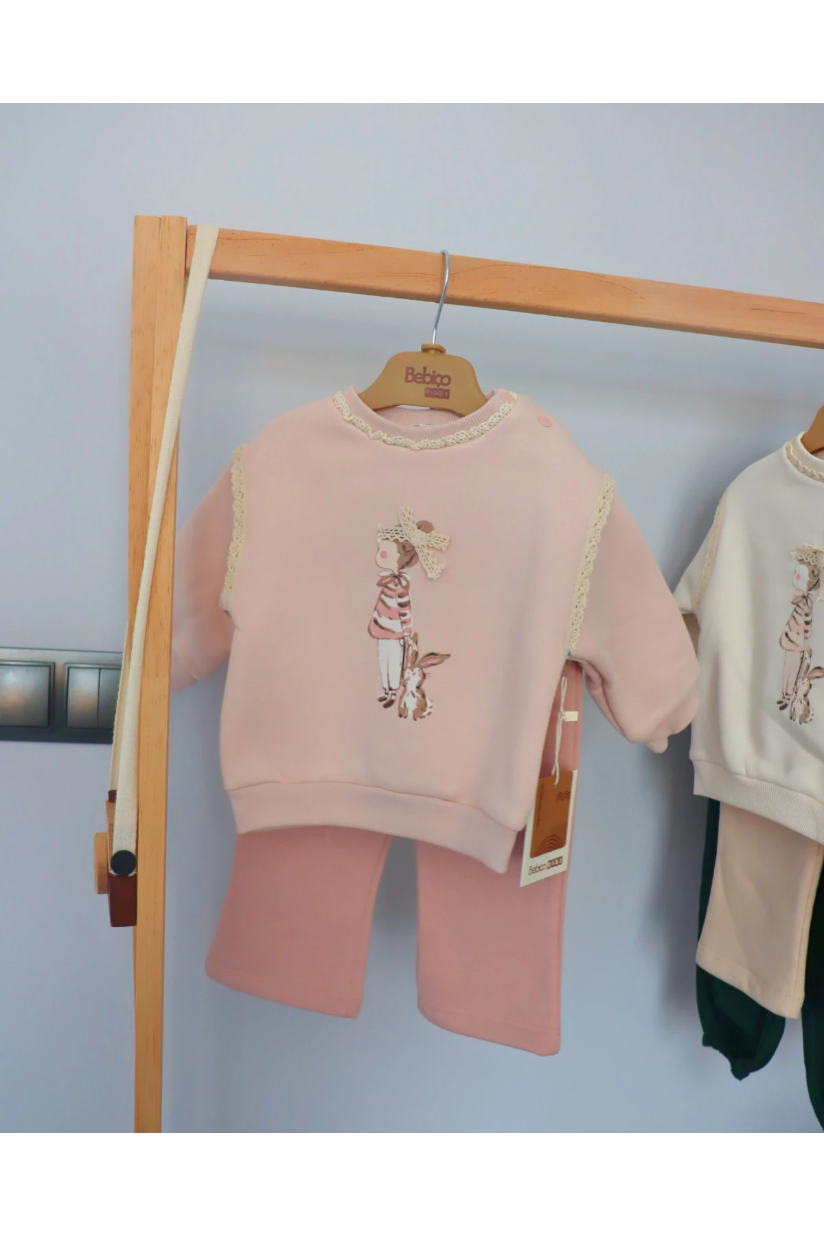 Tasarım Tavşan Desenli Kışlık Kız Bebek İkili Takım