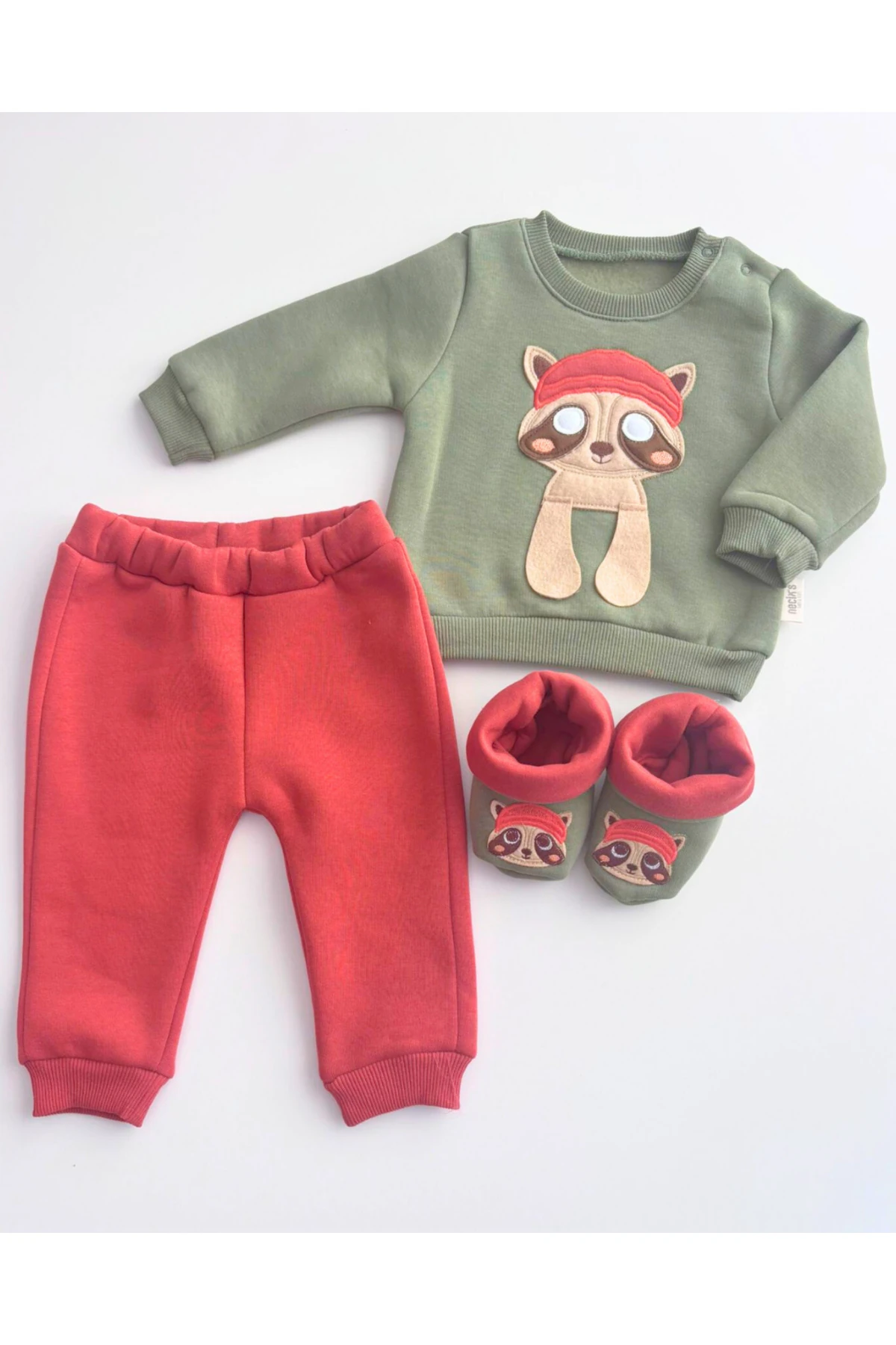 Necix Şardonlu Kışlık Kız Erkek Bebek Takım Panduflu Tasarım Desenli