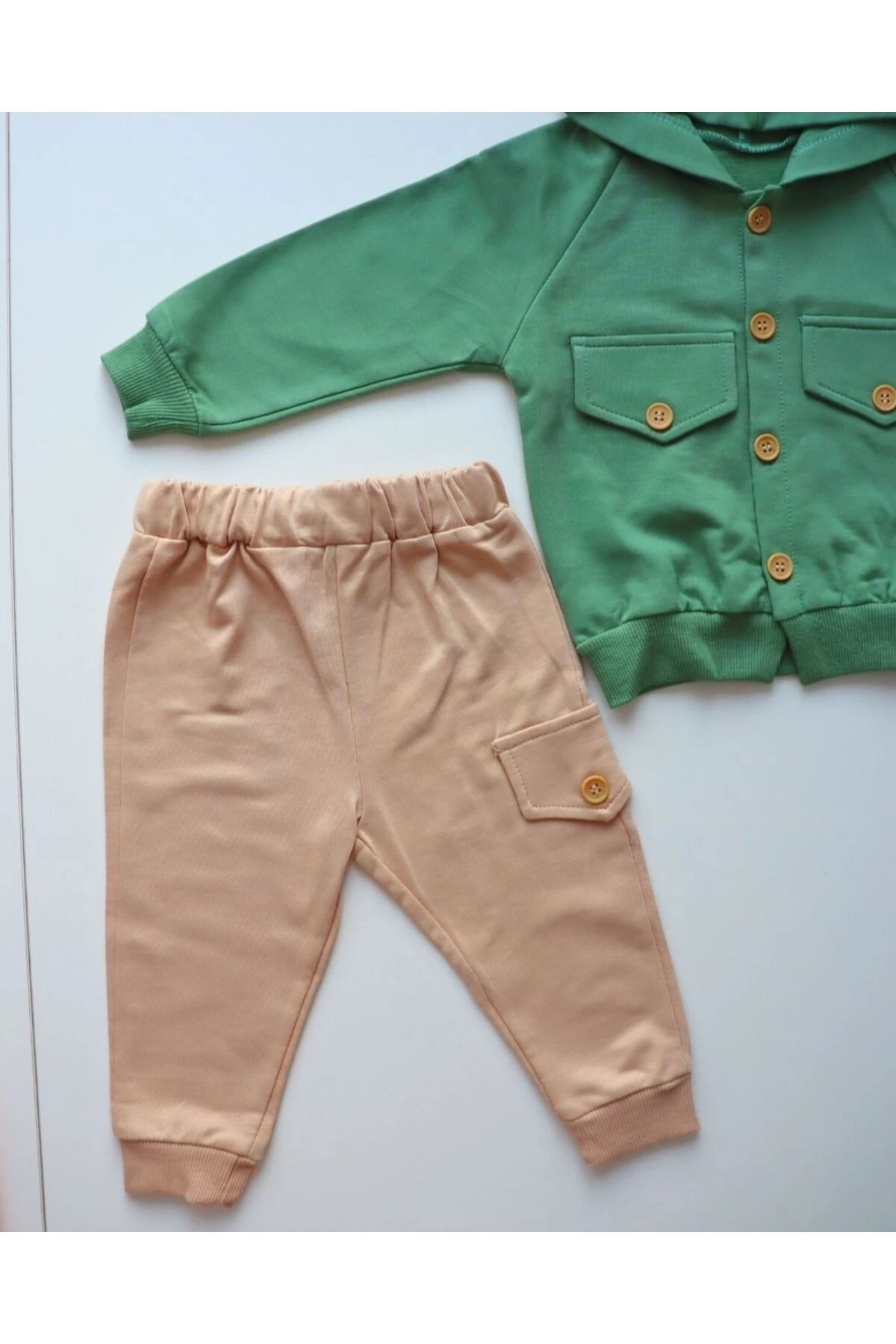 Tasarım Tarz Kız Erkek Bebek Düğmeli Kapşonlu Takım