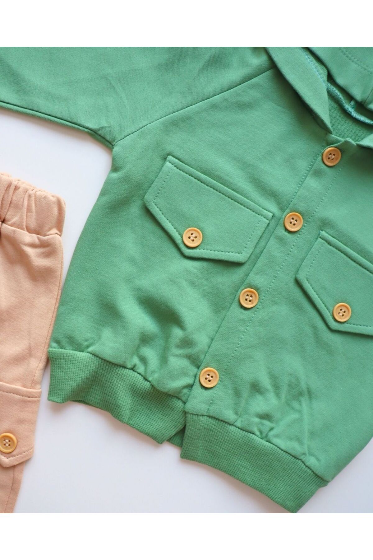 Tasarım Tarz Kız Erkek Bebek Düğmeli Kapşonlu Takım