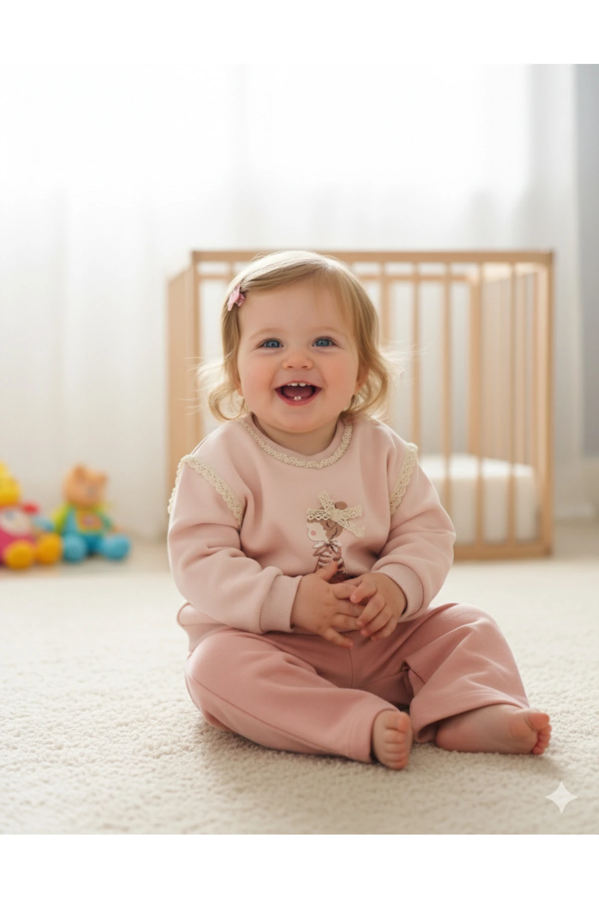 Tasarım Tavşan Desenli Kışlık Kız Bebek İkili Takım - pembe