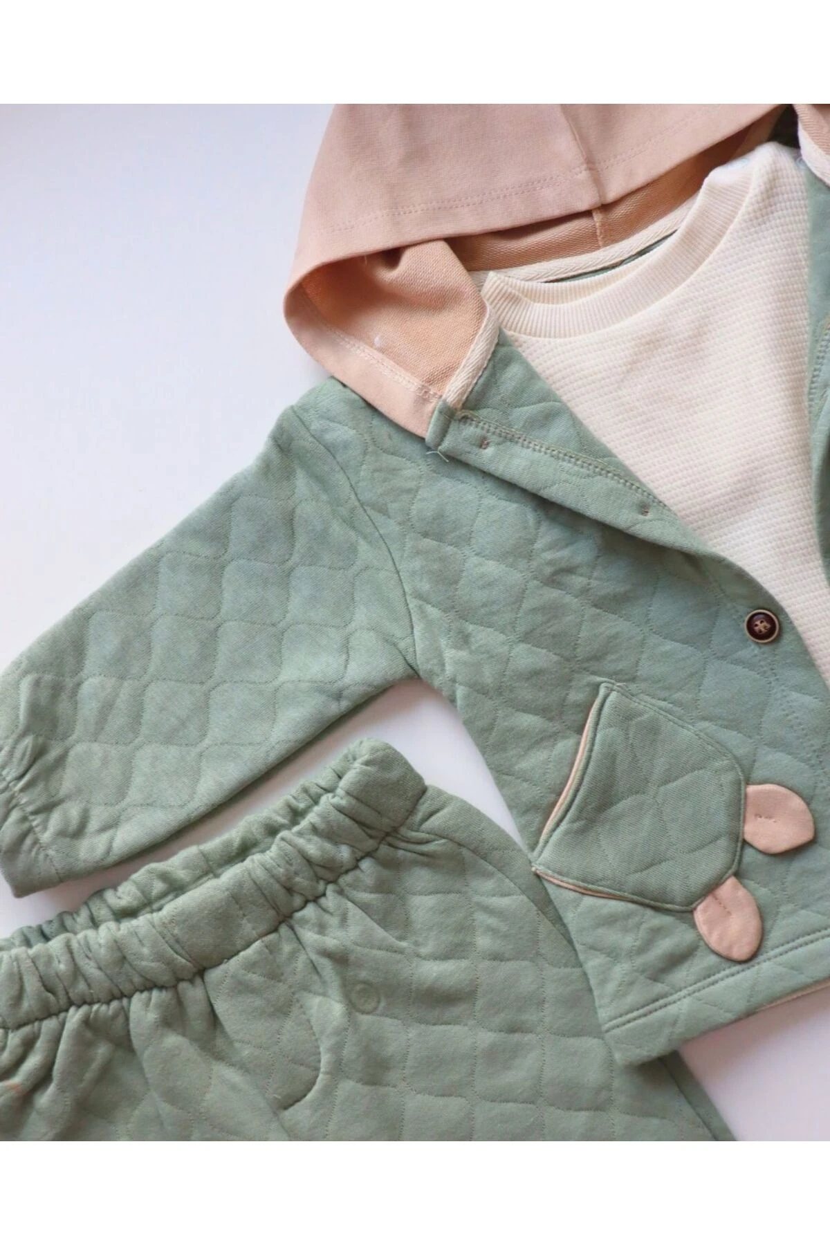 Kışlık Kalın ve Tarz Kız Erkek Bebek Kapitone 3'lü Takım