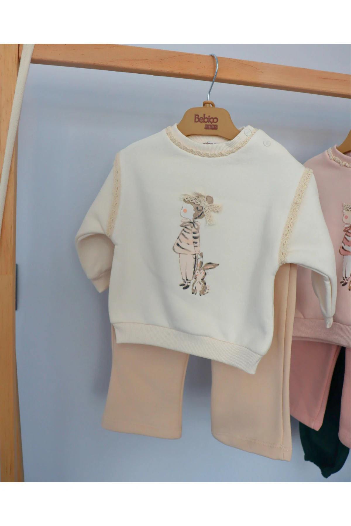 Tasarım Tavşan Desenli Kışlık Kız Bebek İkili Takım