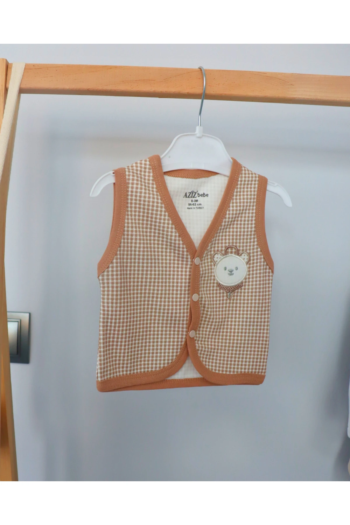 Tasarım Ayıcık Desenli Kız Erkek Bebek Penye Yelek