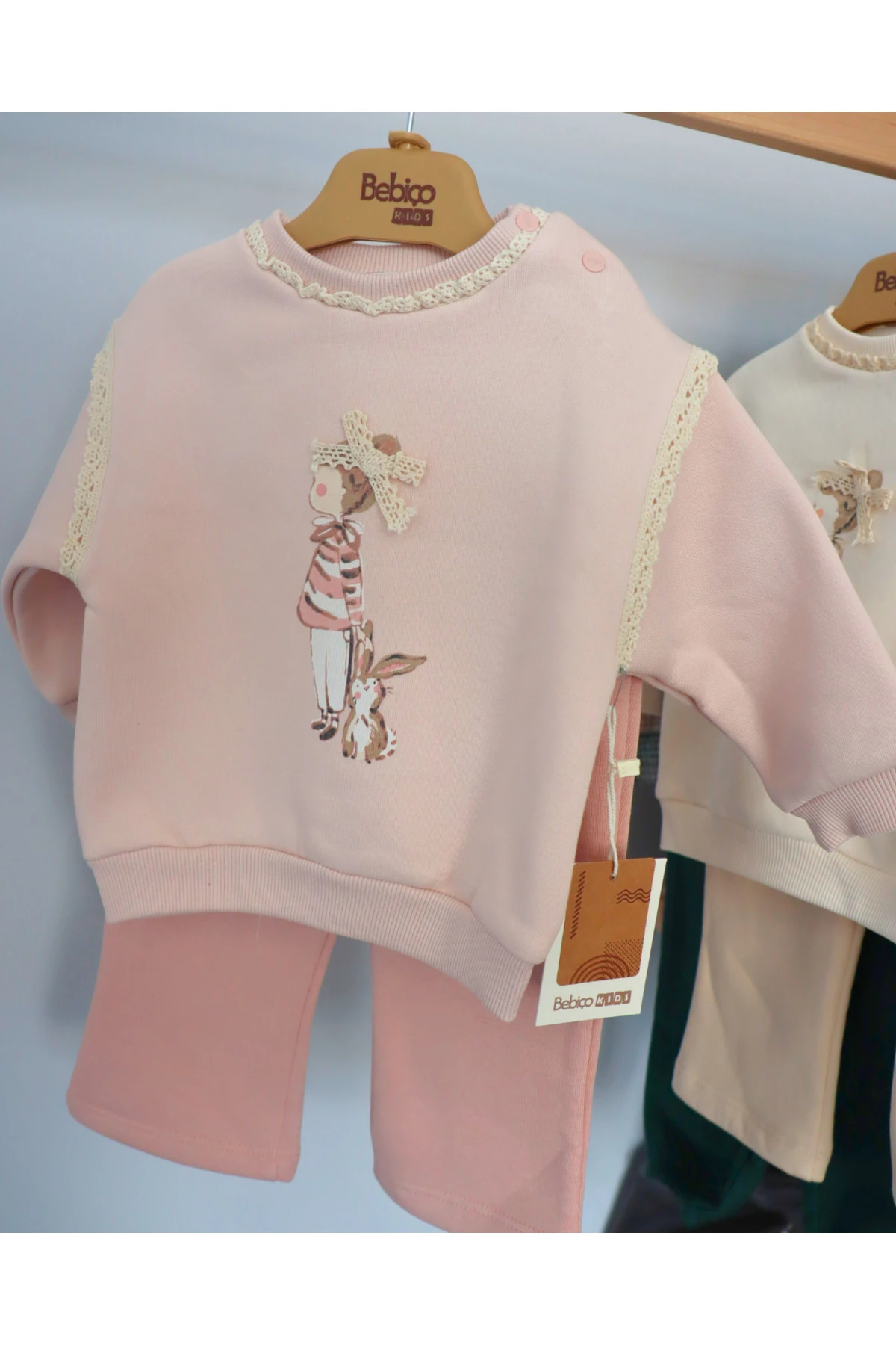 Tasarım Tavşan Desenli Kışlık Kız Bebek İkili Takım