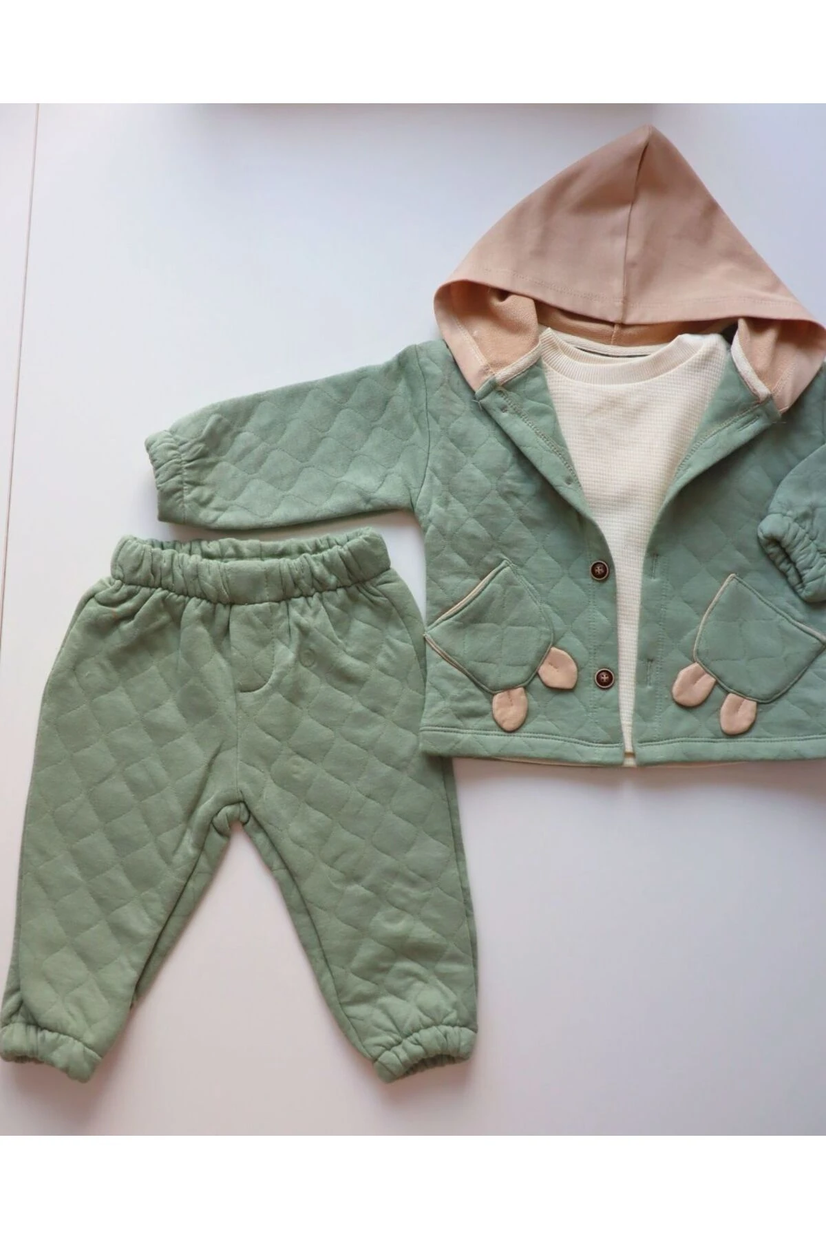 Kışlık Kalın ve Tarz Kız Erkek Bebek Kapitone 3'lü Takım