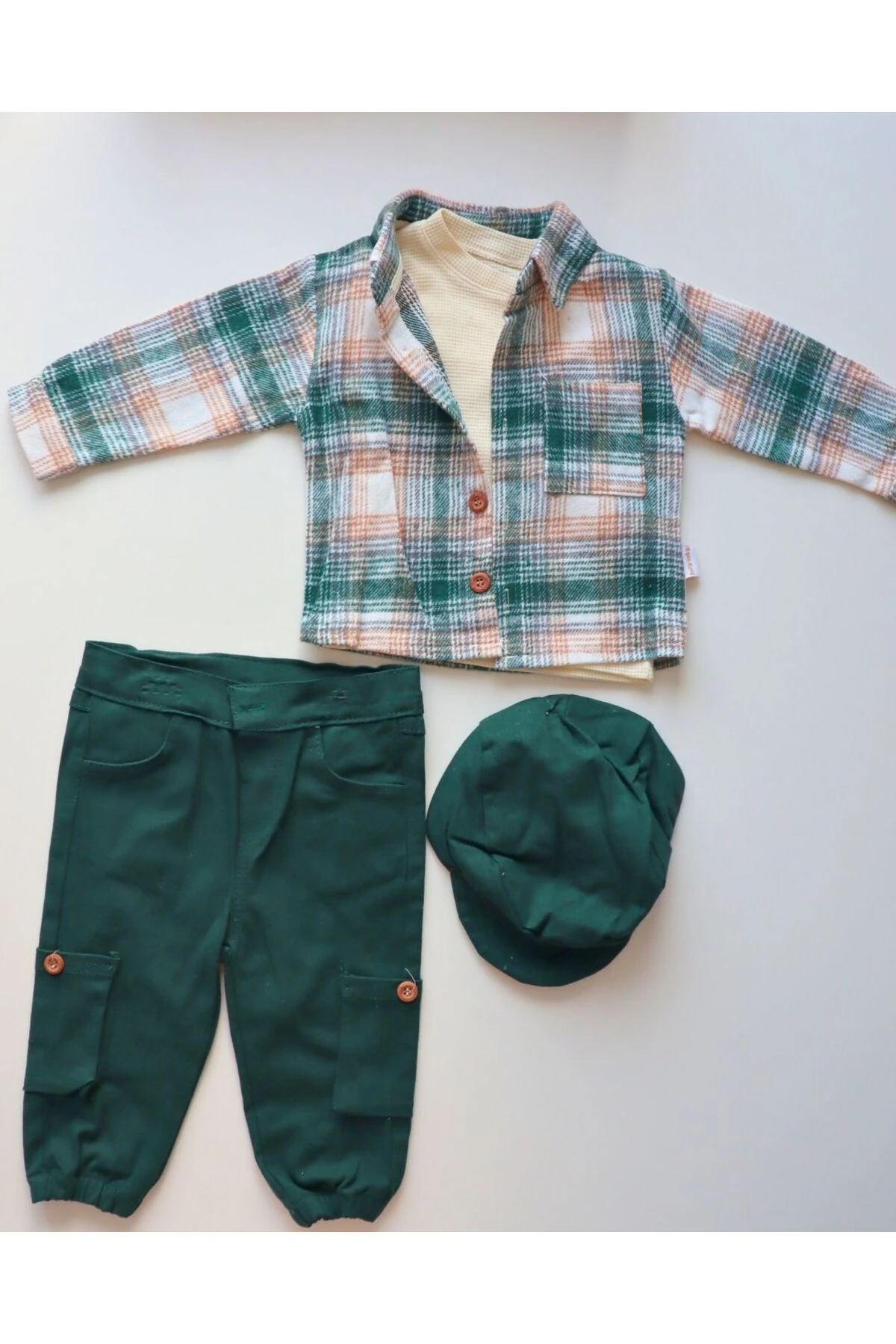 Basic ve Tasarım Model Oduncu Kasketli 3'lü Erkek Bebek Takım