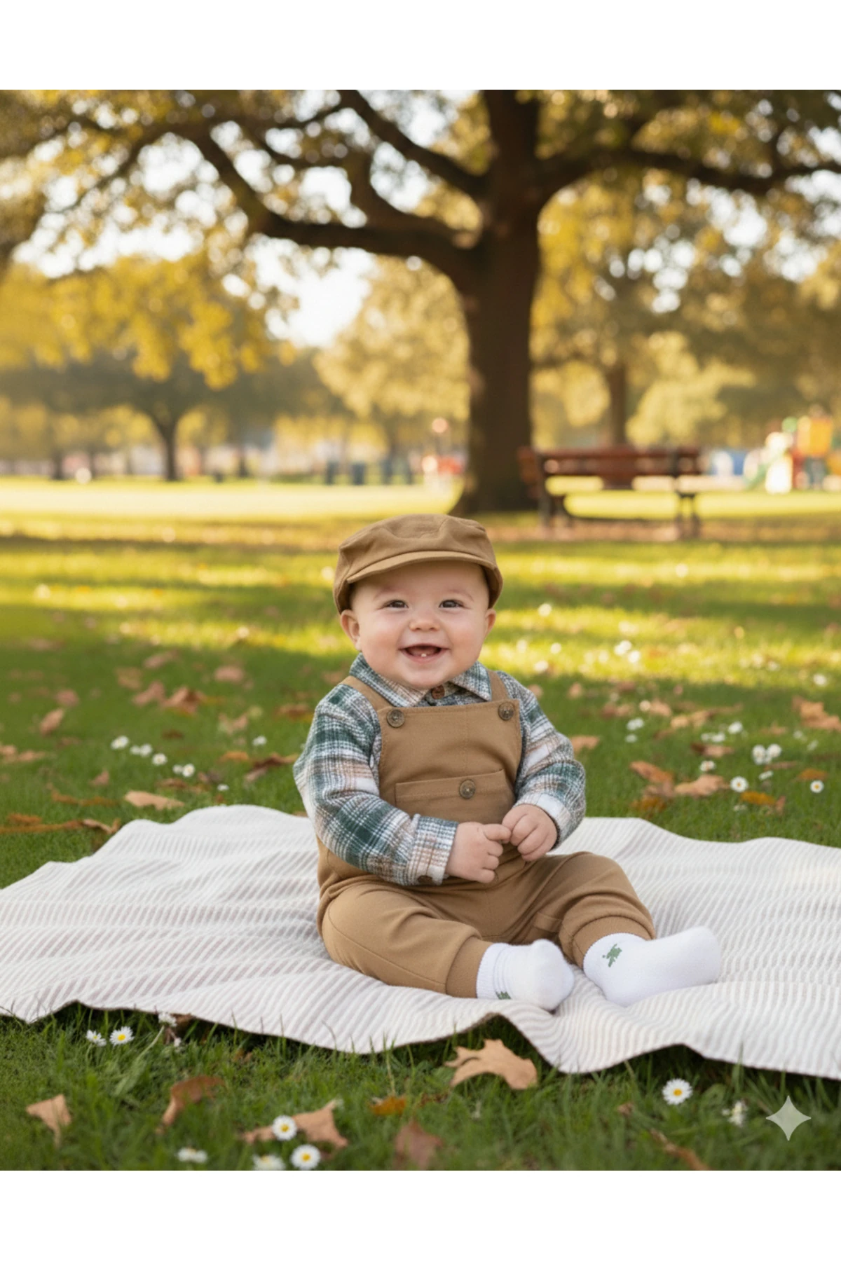 Kışlık Tarz ve Tasarım Desenli Oduncu Erkek Bebek Salopet Takım - bej
