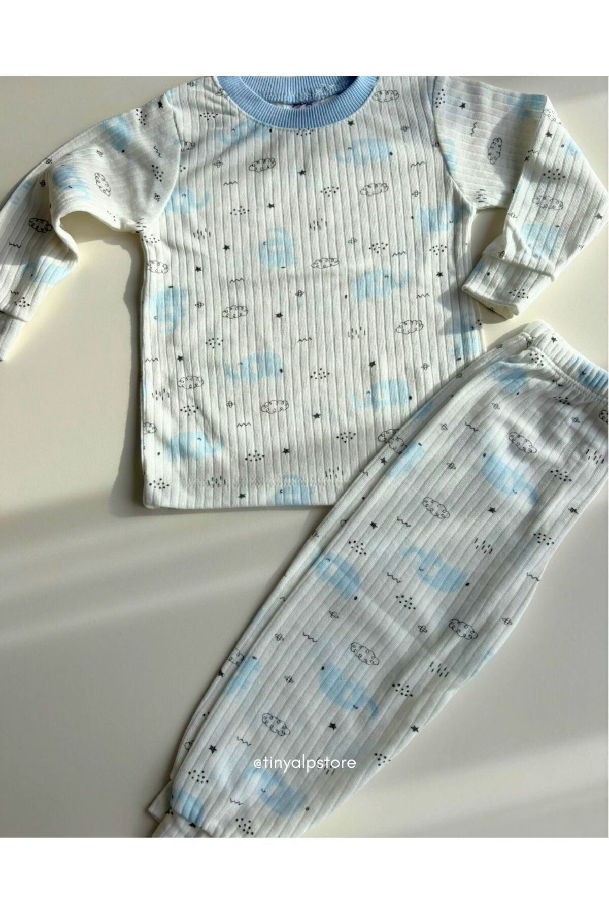 Yumuşacık Baharlık Rahat Kumaş Yazlık Çocuk Unisex Pijama Takımı - mavi