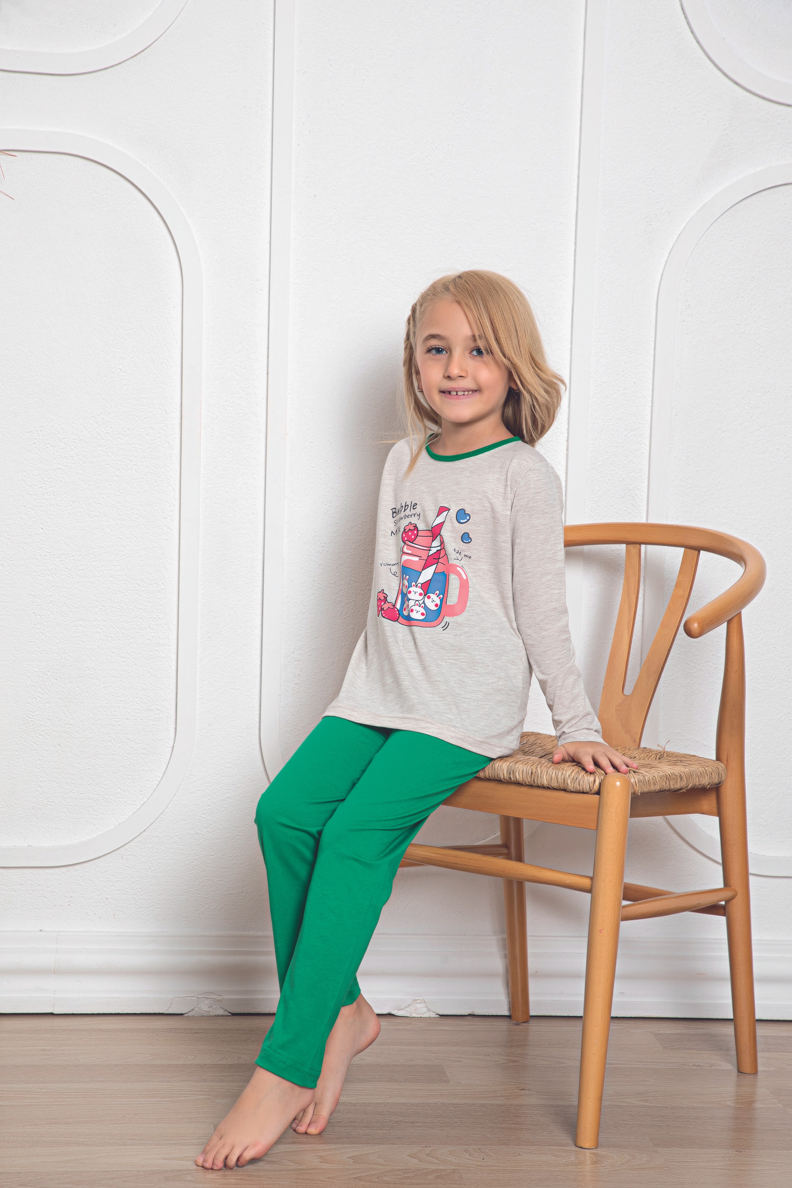Kız Çocuk Pamuklu Uzun Kollu Pijama Takımı 517