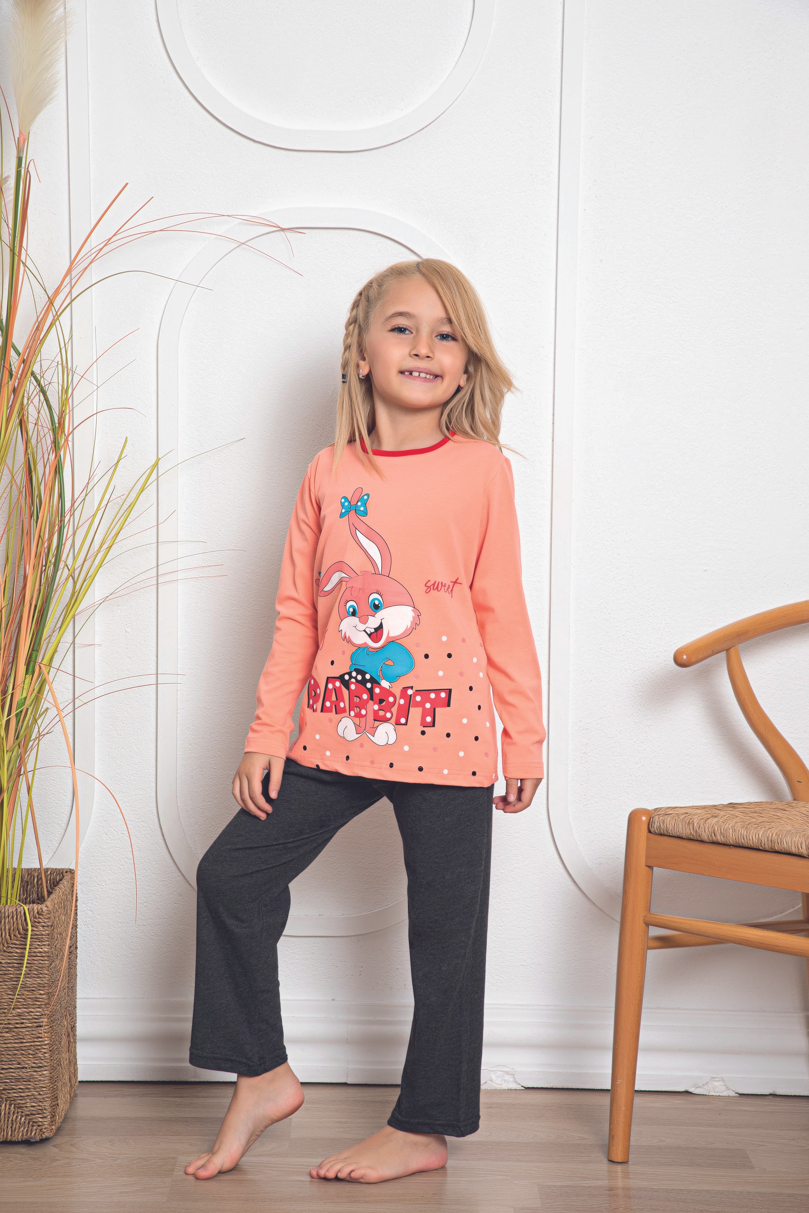 Kız Çocuk Pamuklu Uzun Kollu Pijama Takımı 519