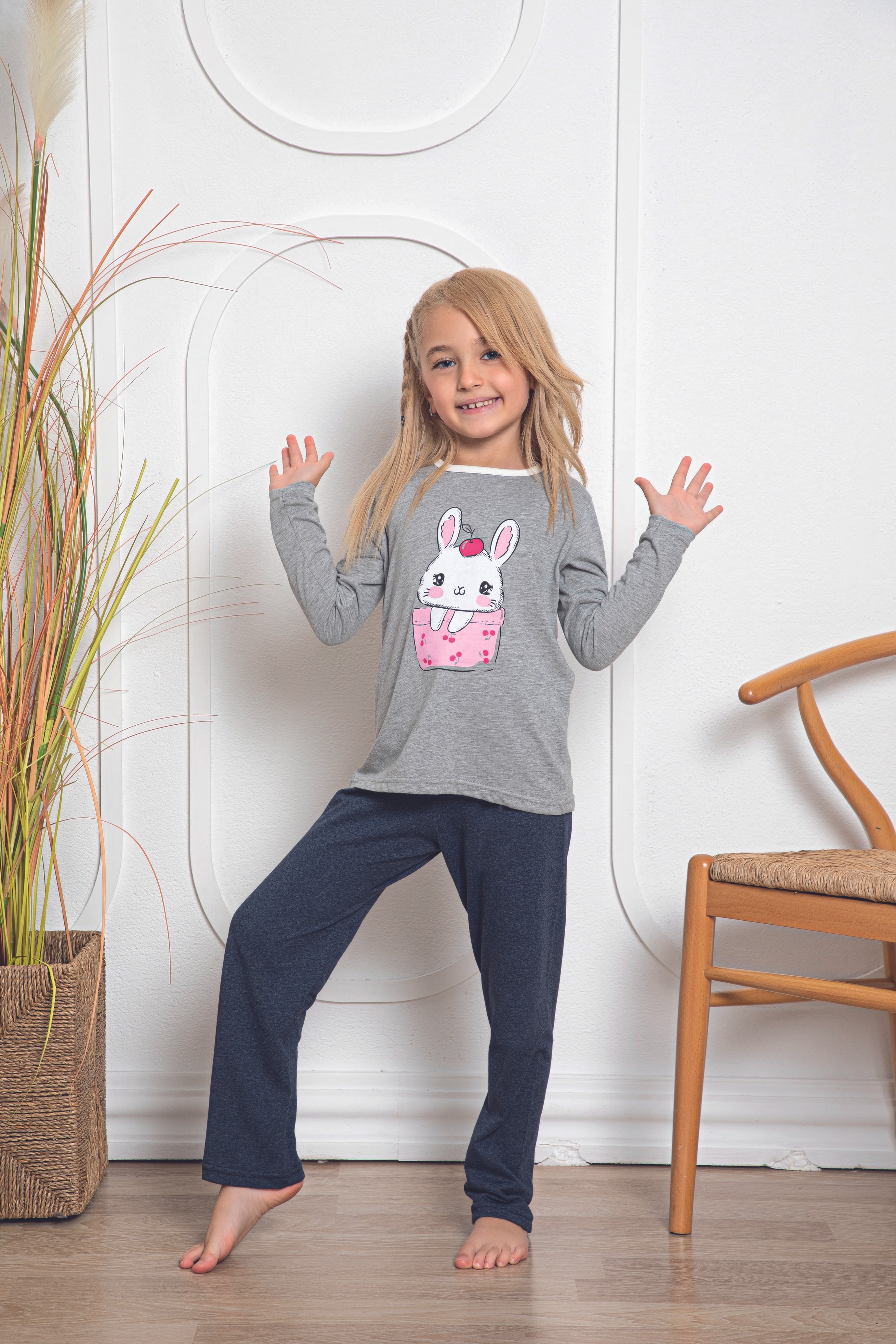 Kız Çocuk Pamuklu Uzun Kollu Pijama Takımı 516
