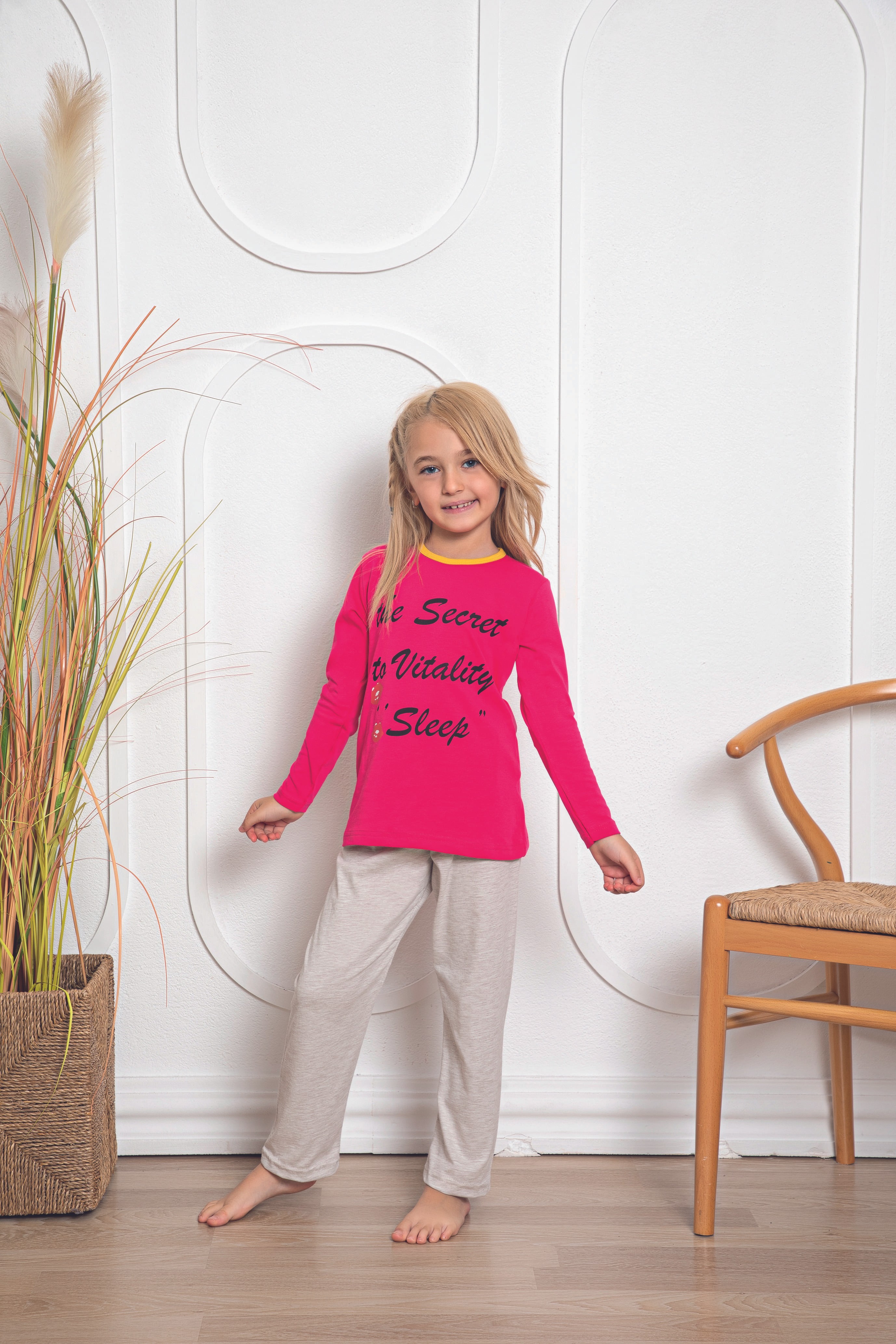 Kız Çocuk Pamuklu Uzun Kollu Pijama Takımı 525