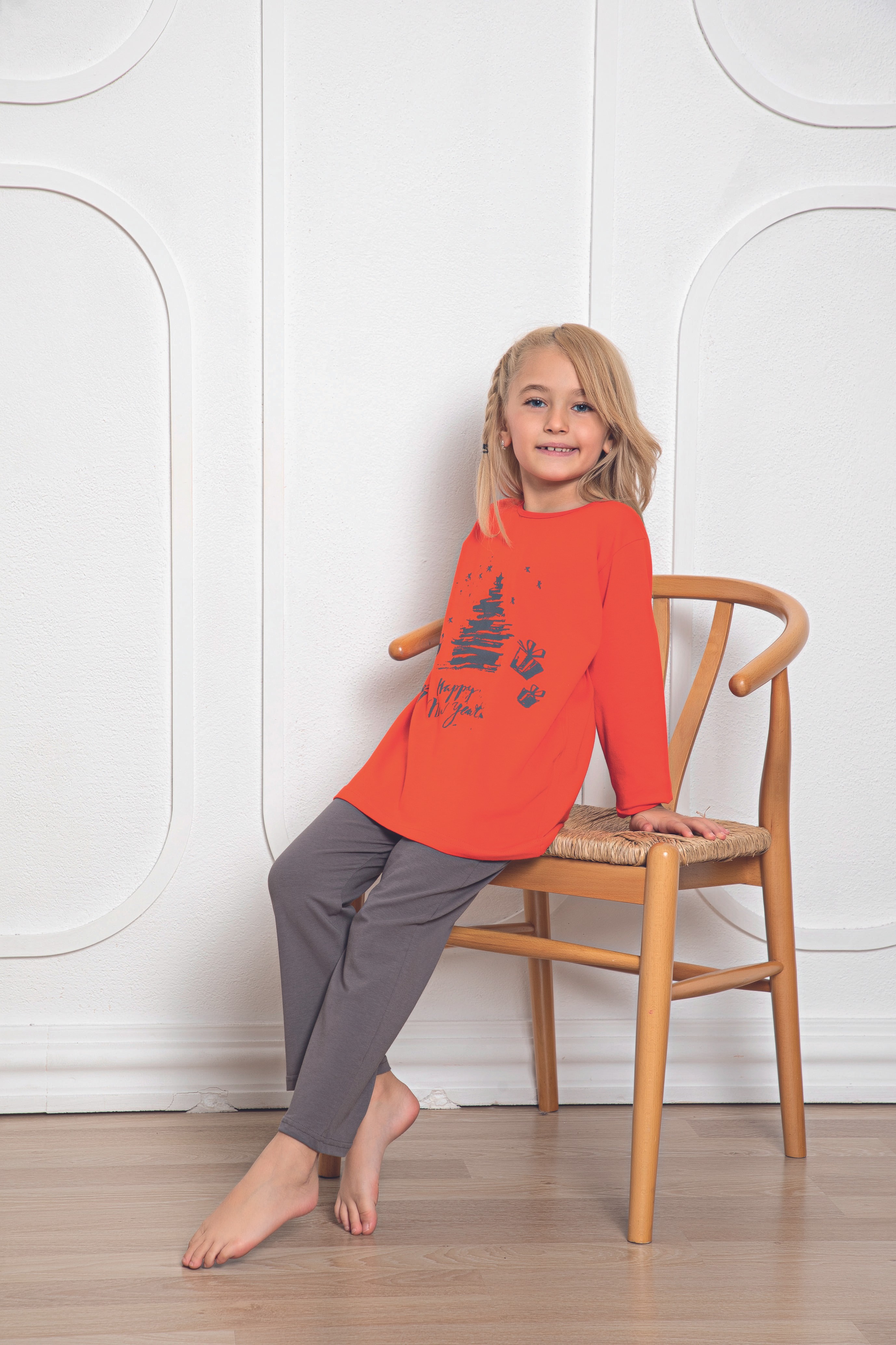 Kız Çocuk Pamuklu Uzun Kollu Pijama Takımı 518