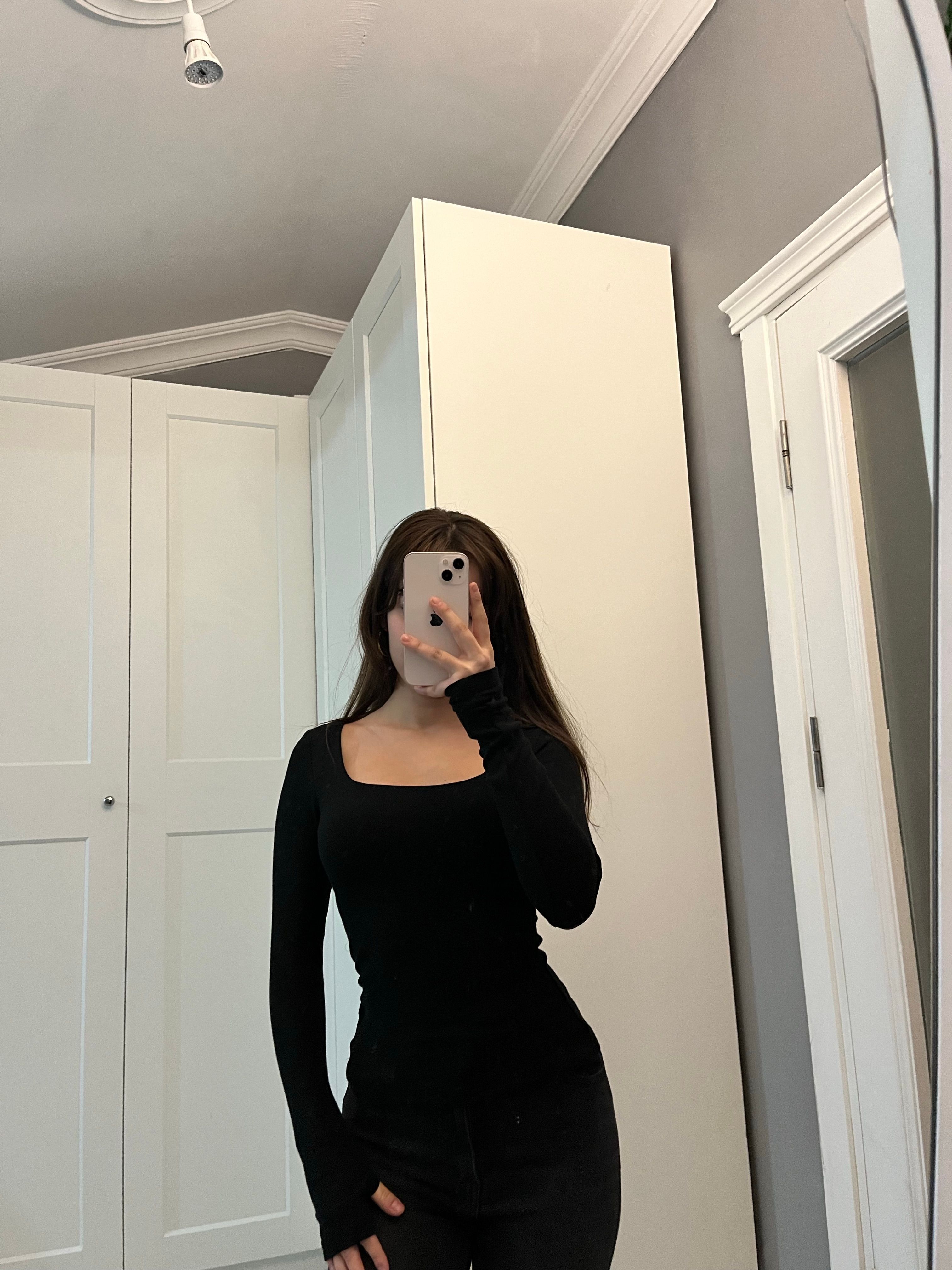 Kare yaka uzun kollu siyaj bluz image