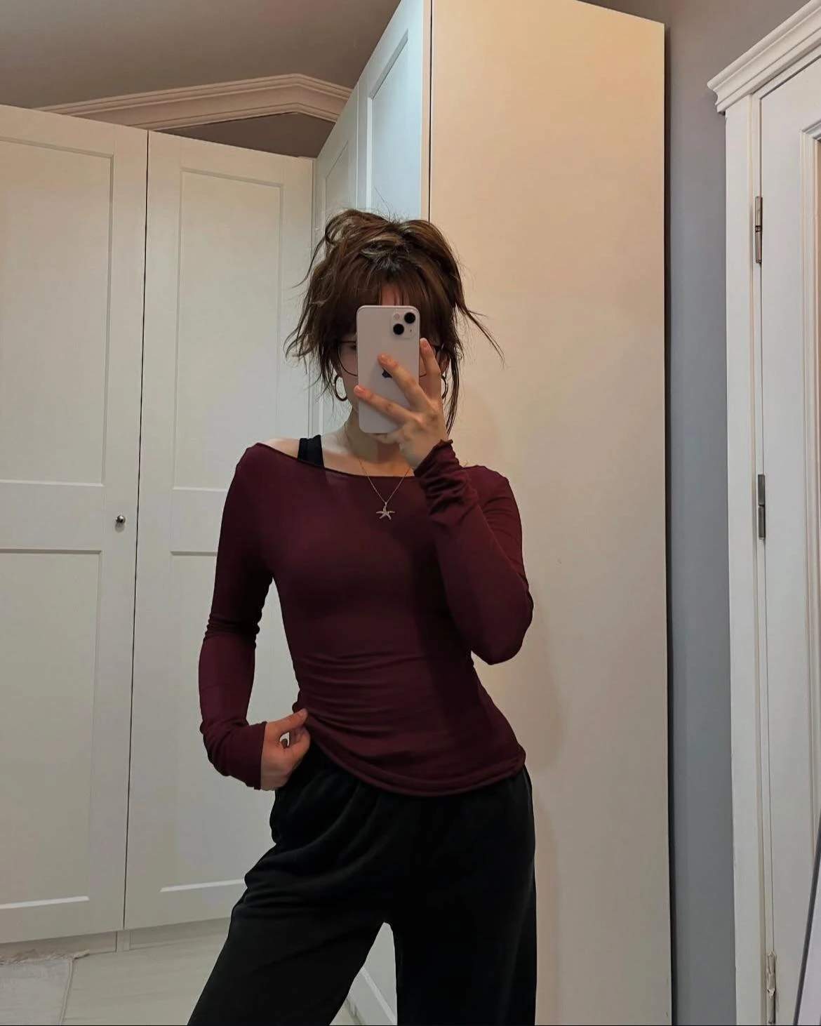 Transparan geniş yaka bluz