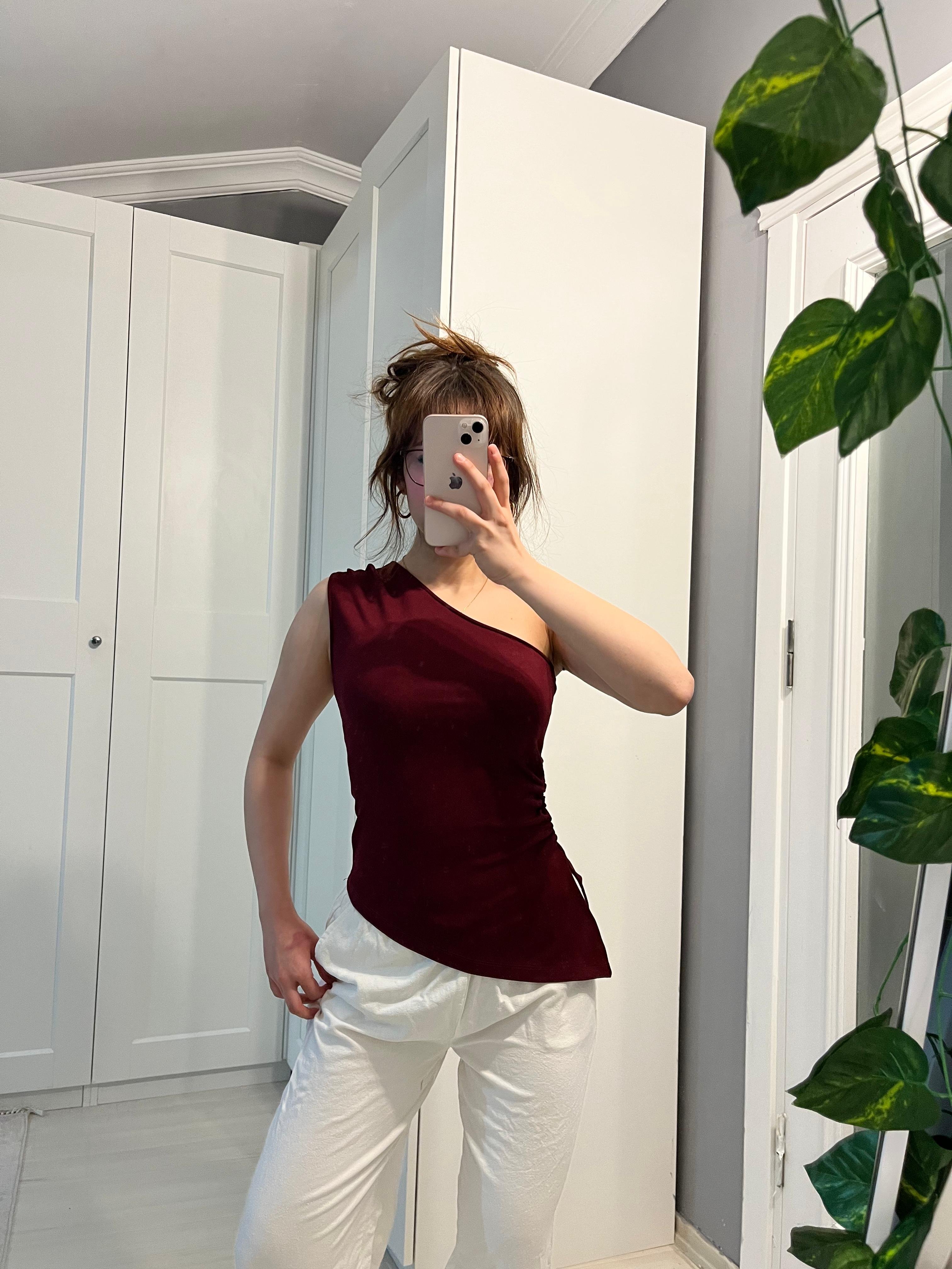 Tek omuz bel büzgüşü bordo böuz image