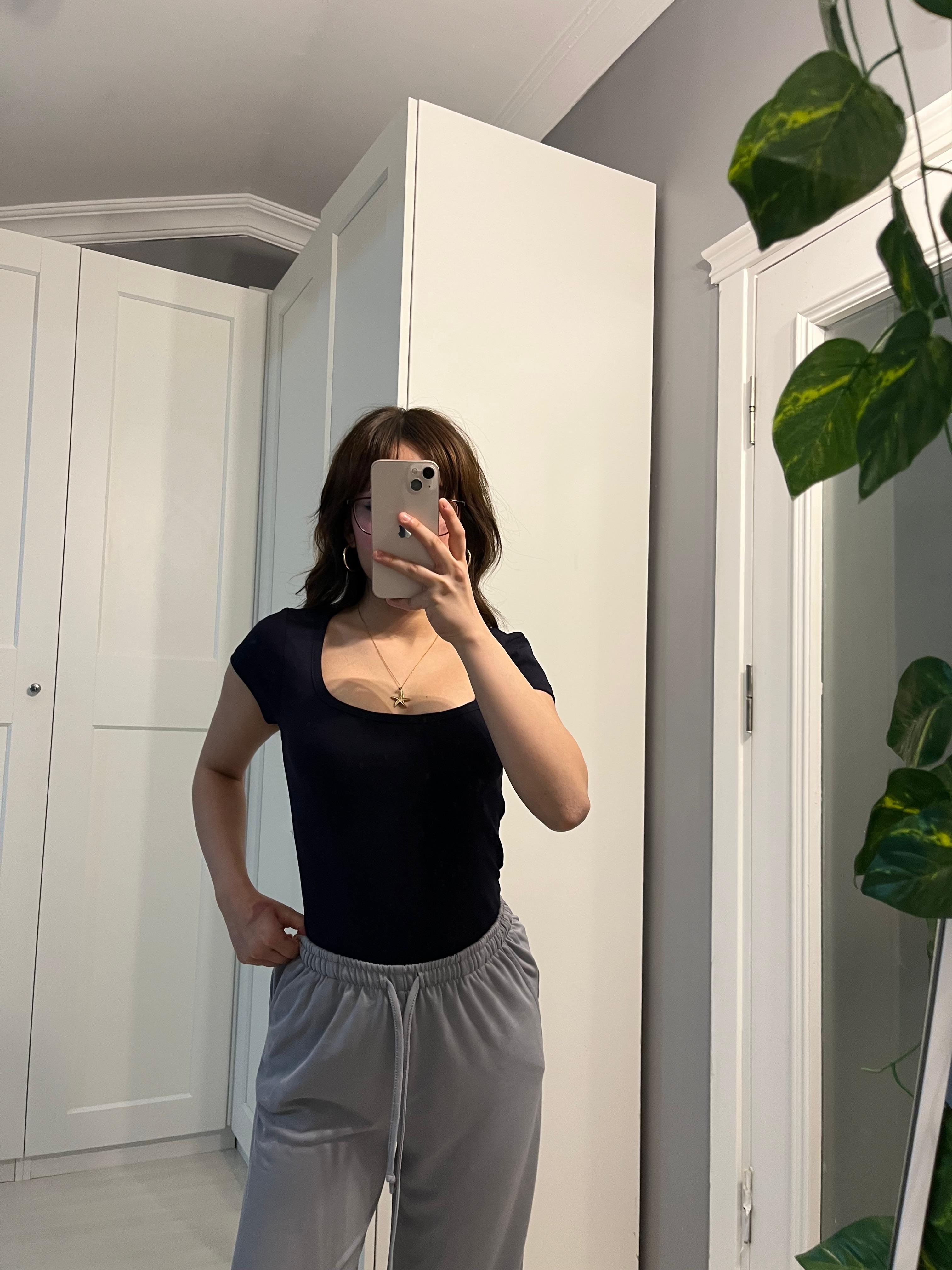 Kare yaka kısa kollu lacivert blux image