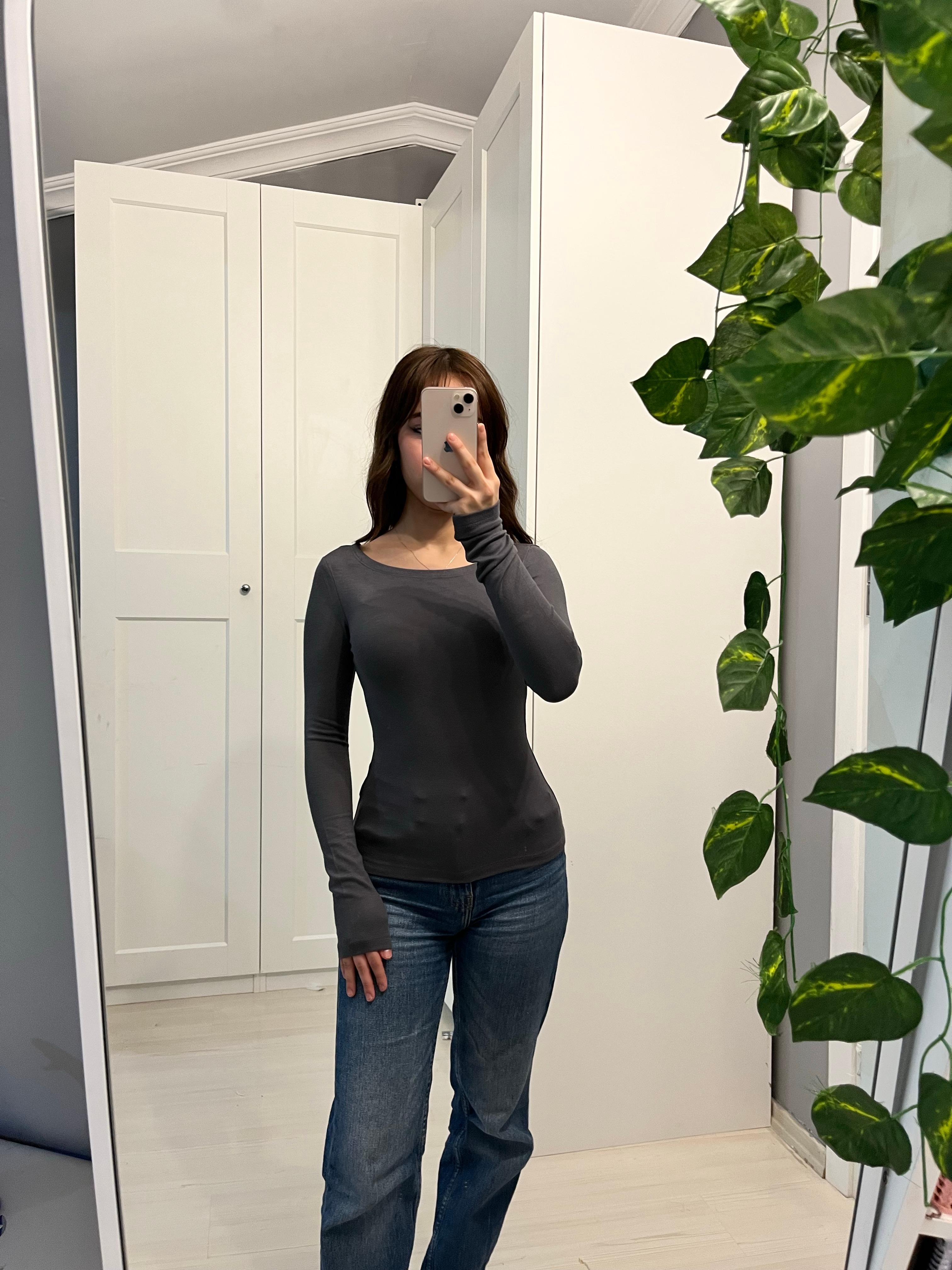 Geniş yaka uzun kollu antrasit basic image