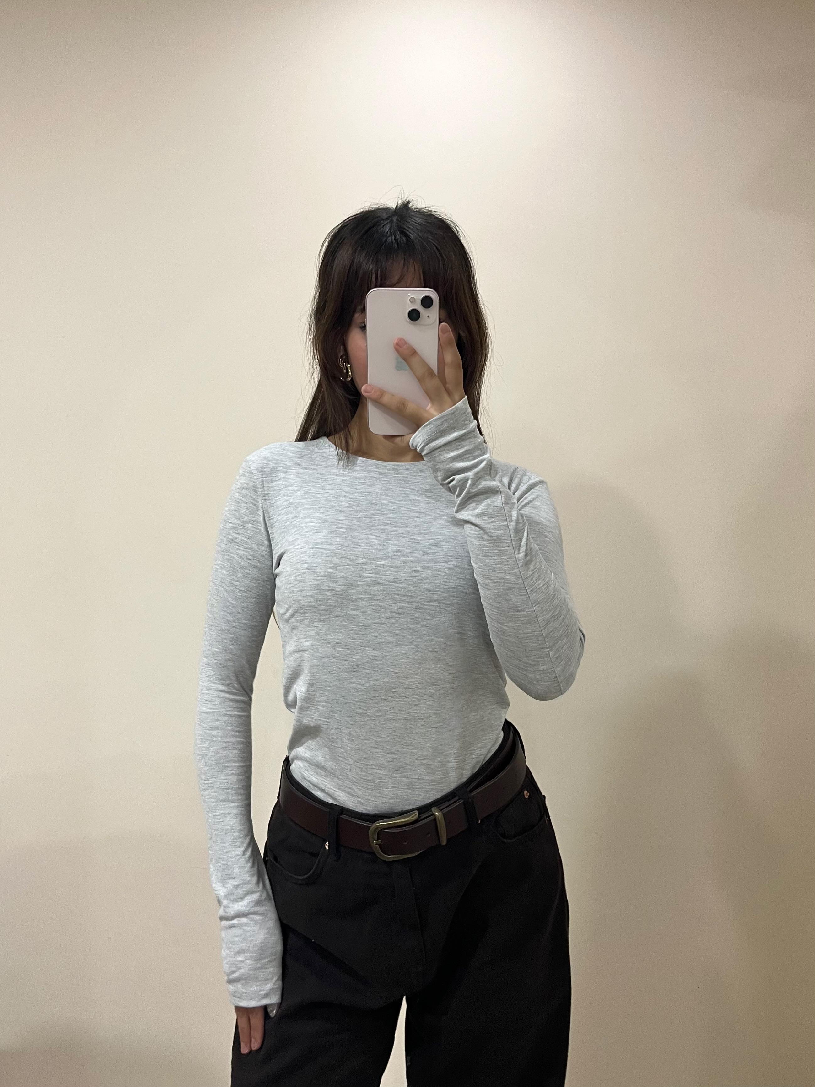 Bisiklet yaka pamuk uzun kollu tişört