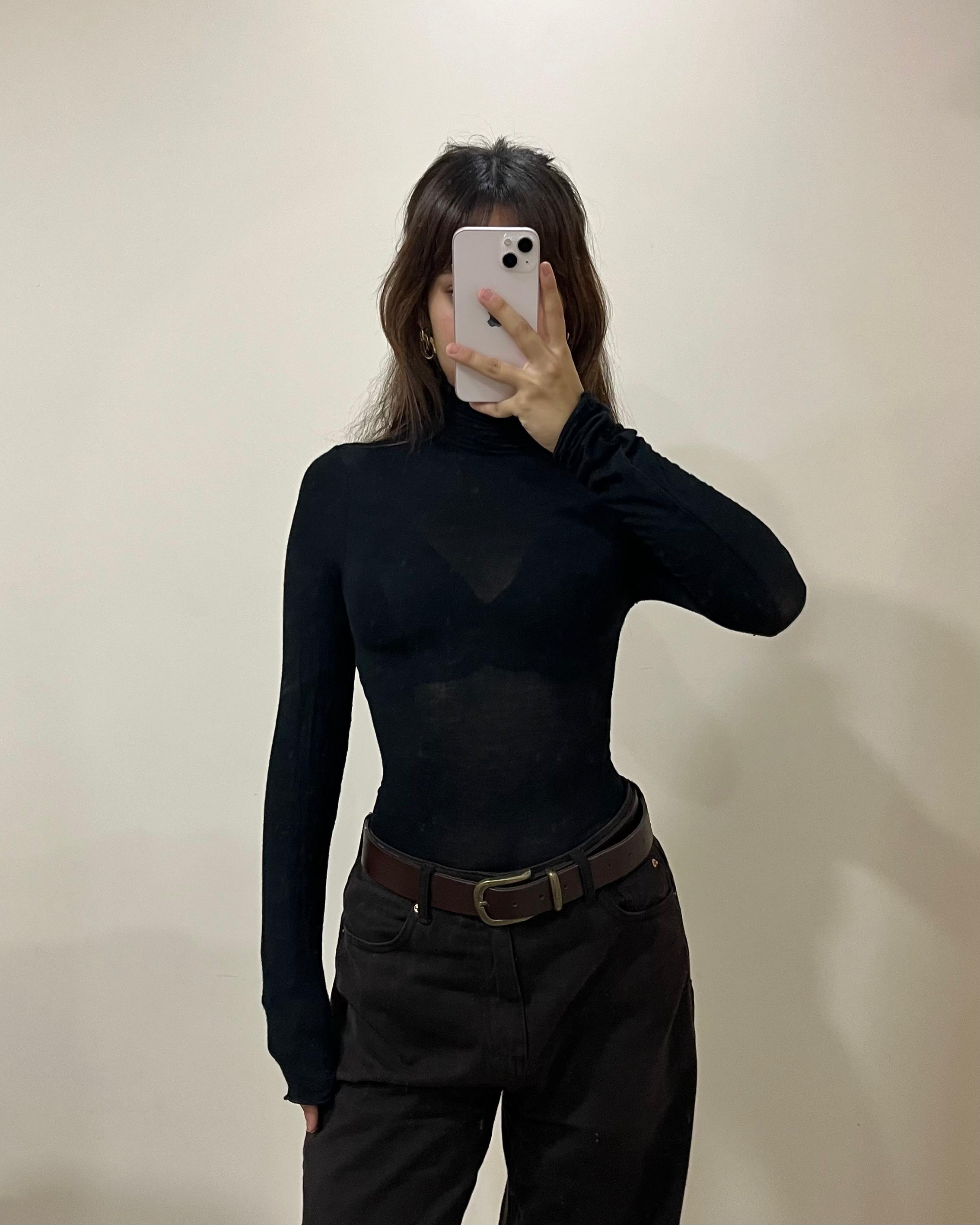 Dik yaka siyah transparan bluz image