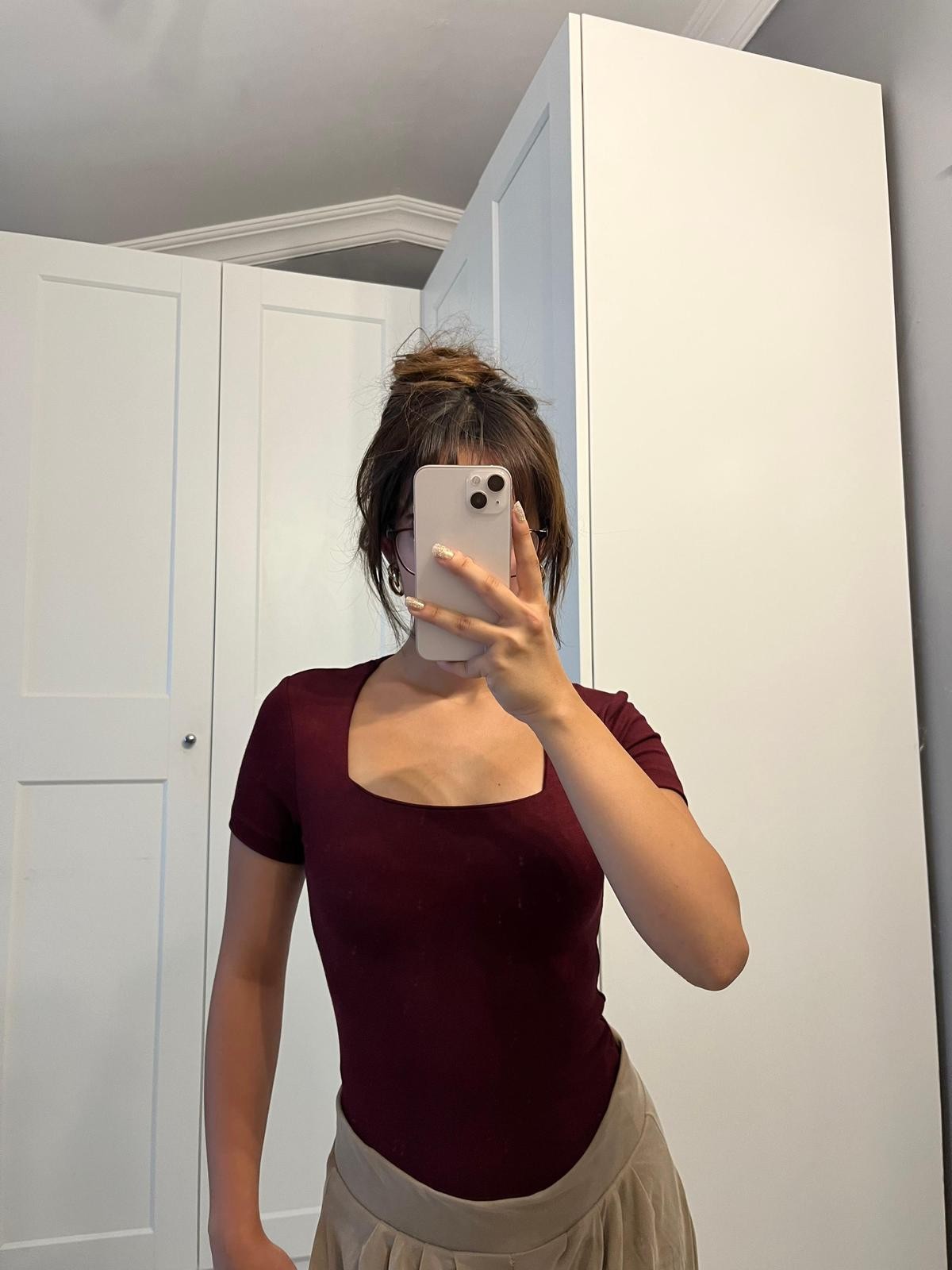 Kare yaka kısa kollu bluz