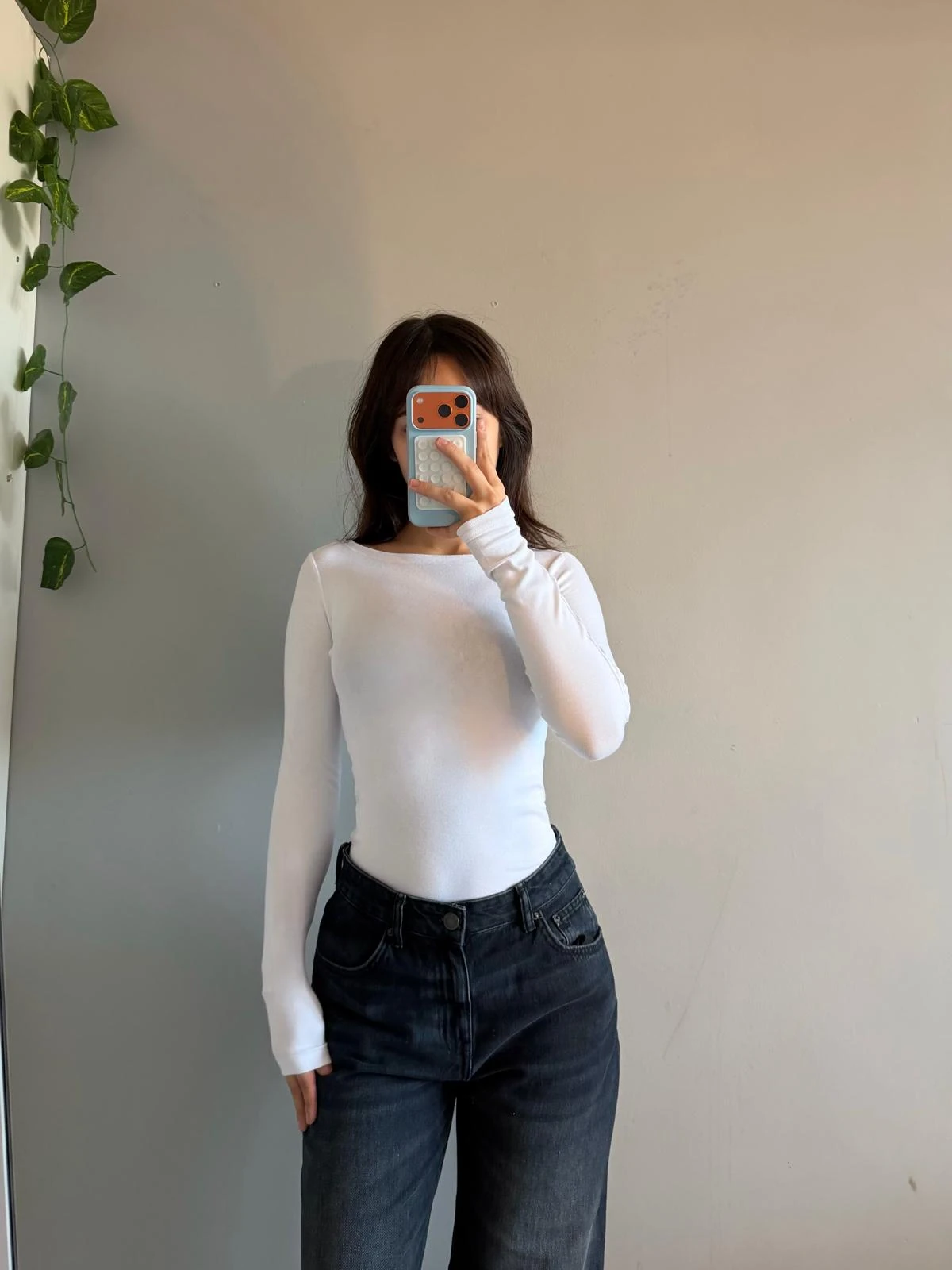 Geniş yaka uzun kollu tişört -yeni-