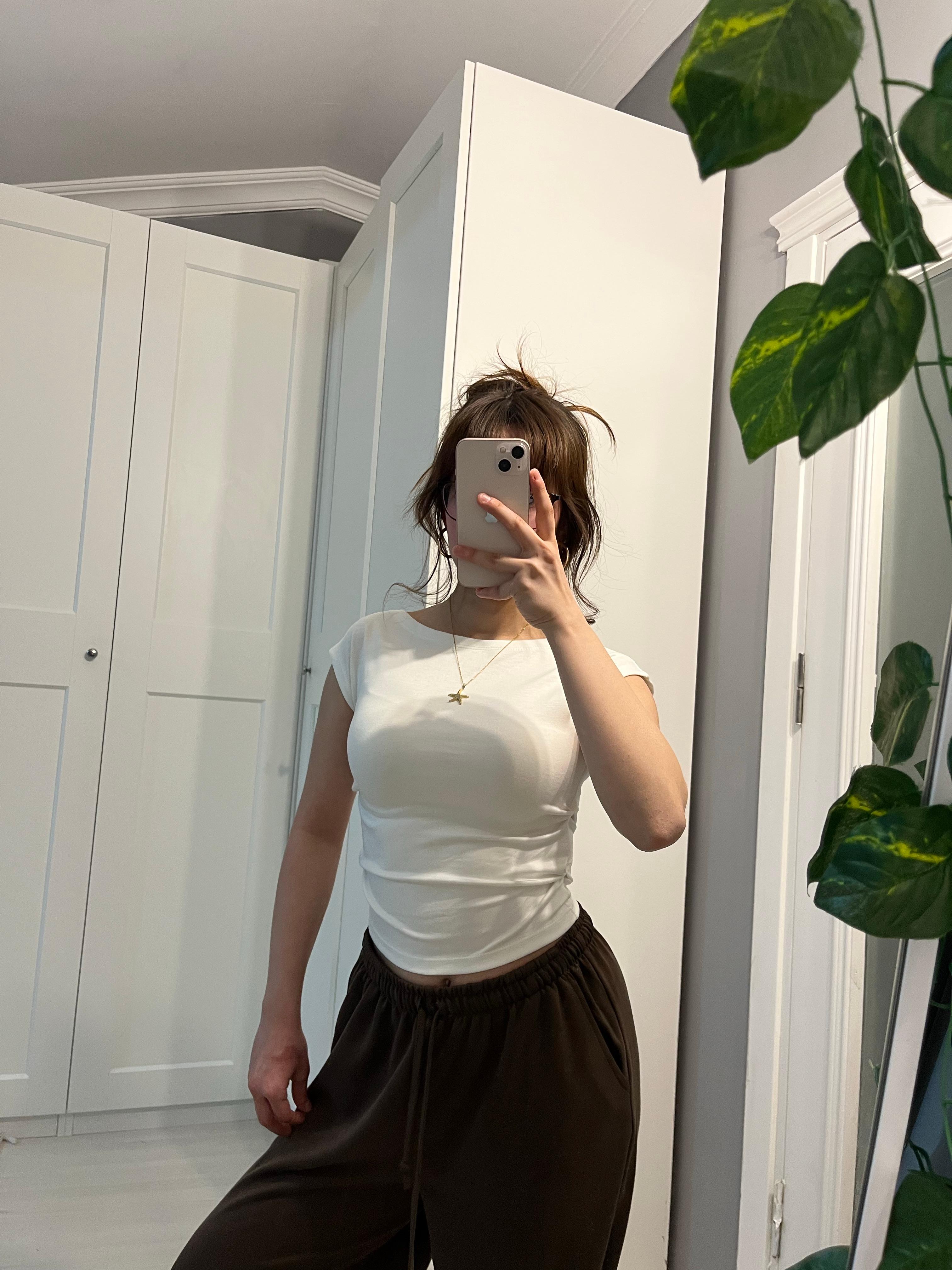 Bel büzgülü pamuk ekru bluz