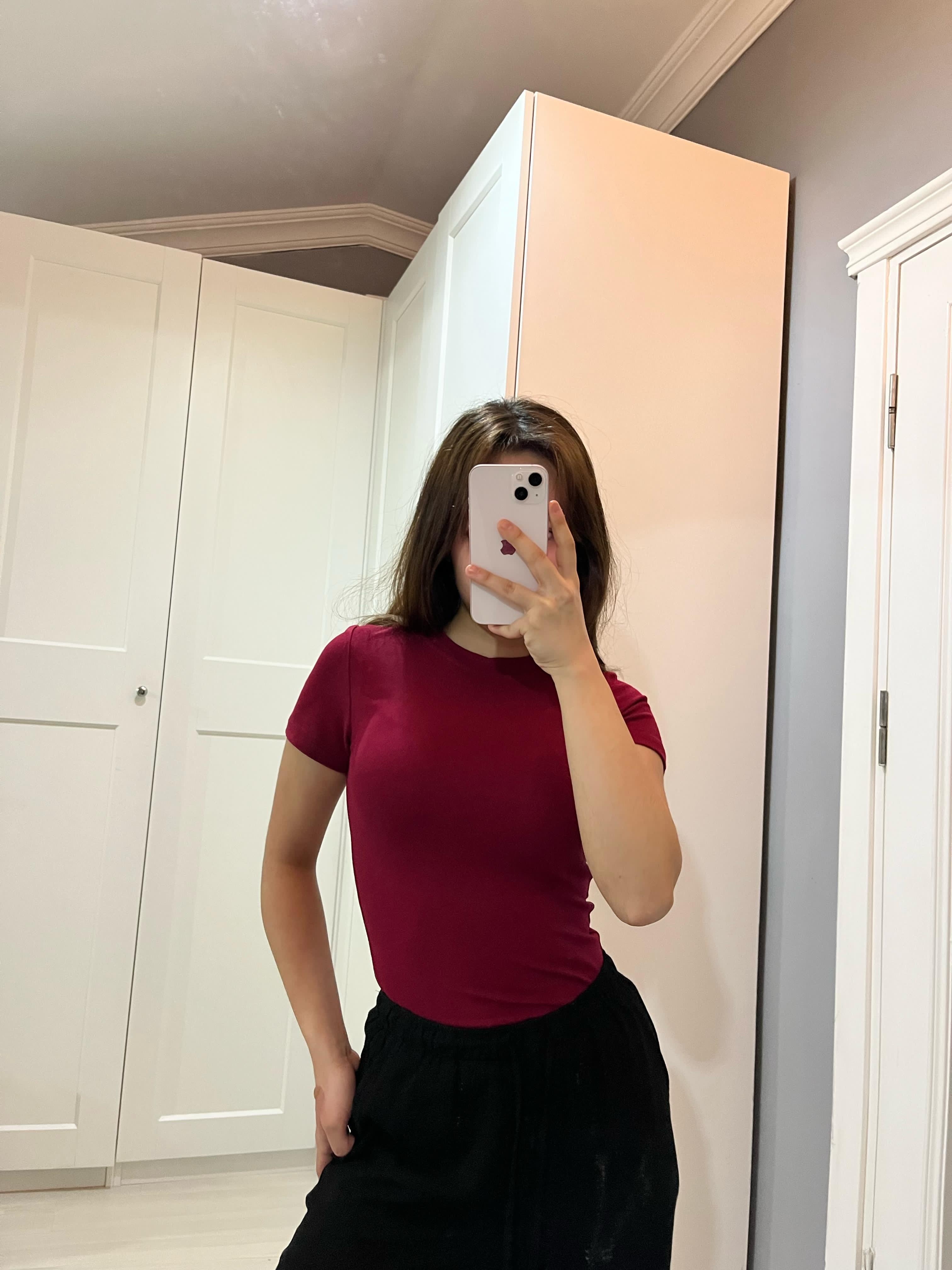 Bisiklet yaka kısa kollu bordo tişört image