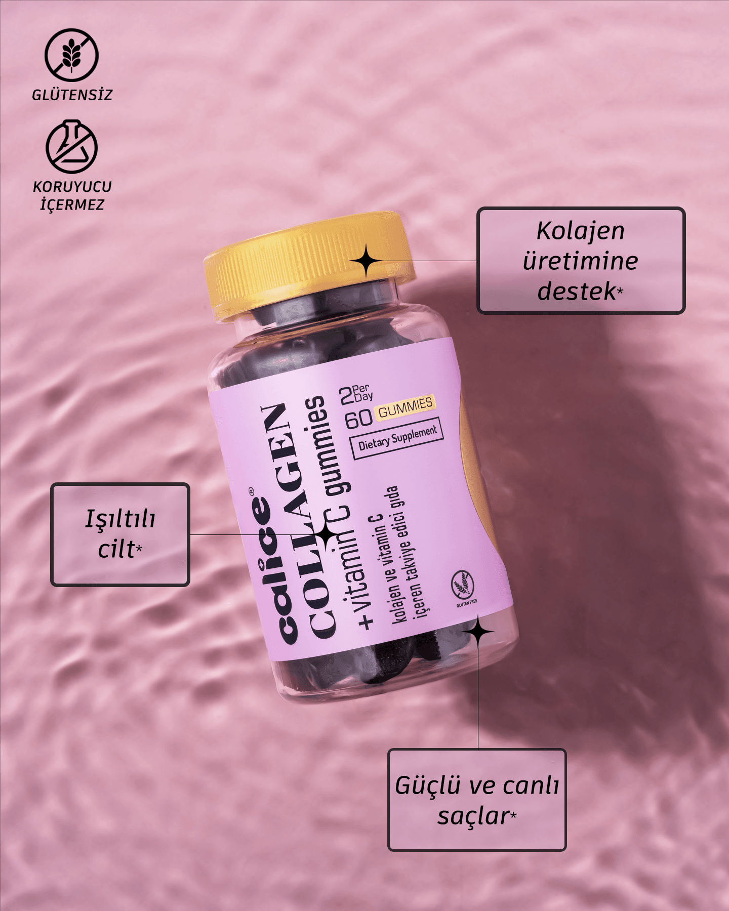 Kolajen ve C Vitamini İçeren Takviye Edici Gıda (60 Gummies)