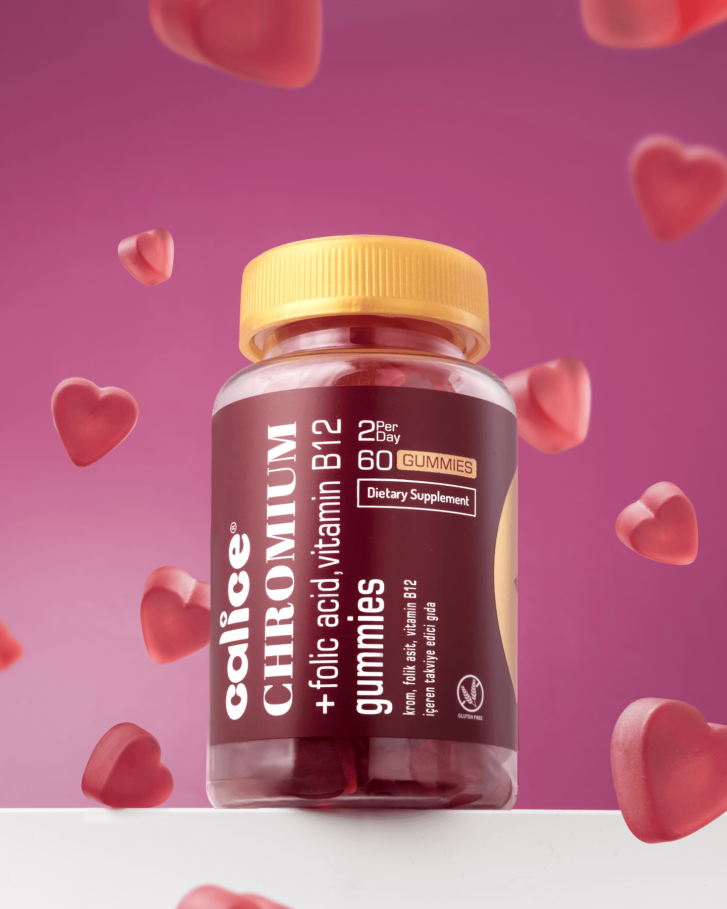 Krom, B12 Vitamini ve Folik Asit İçeren Takviye Edici Gıda (60 Gummies)