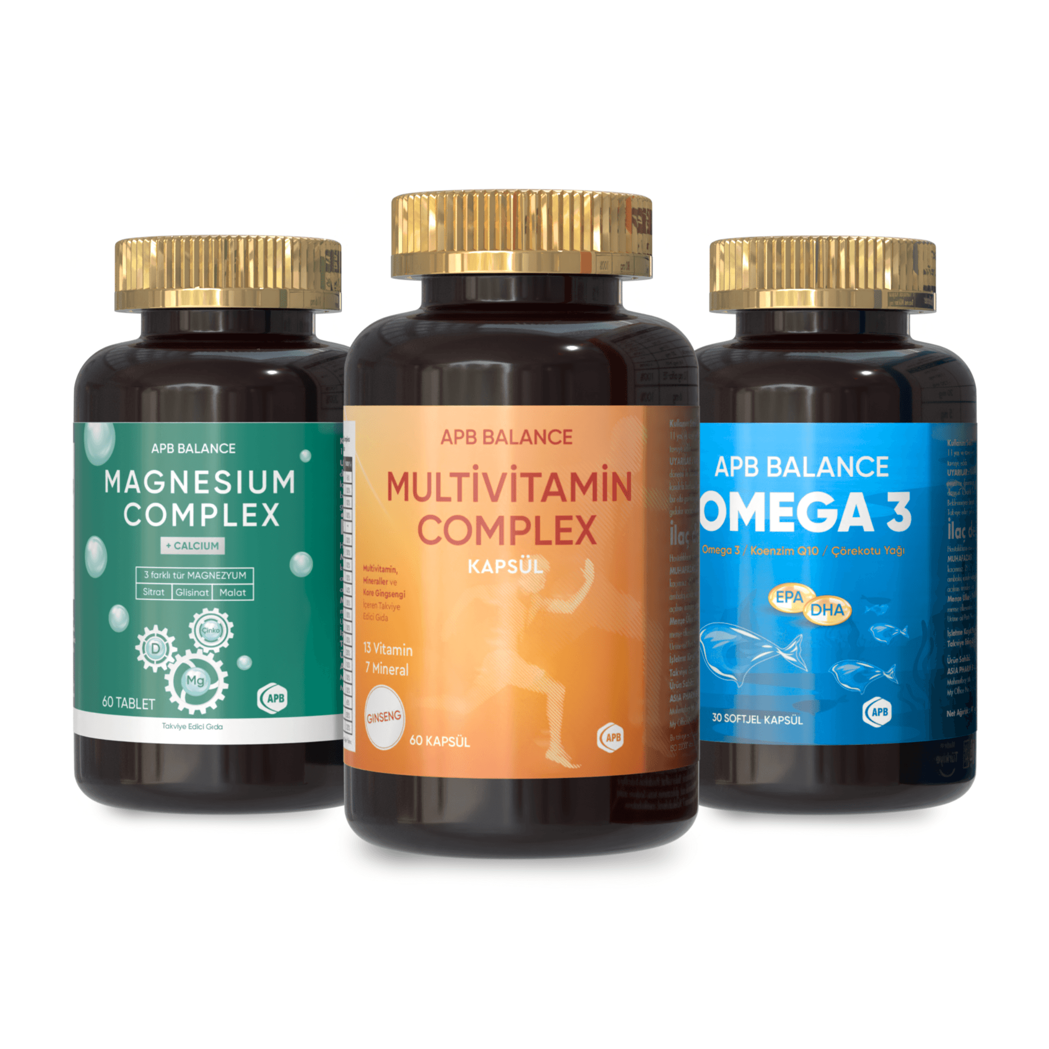 APB BALANCE MAGNEZYUM .+APB BALANCE OMEGA 3+APB BALANCE MULTIVITAMIN COMPLEX 60 KAP.