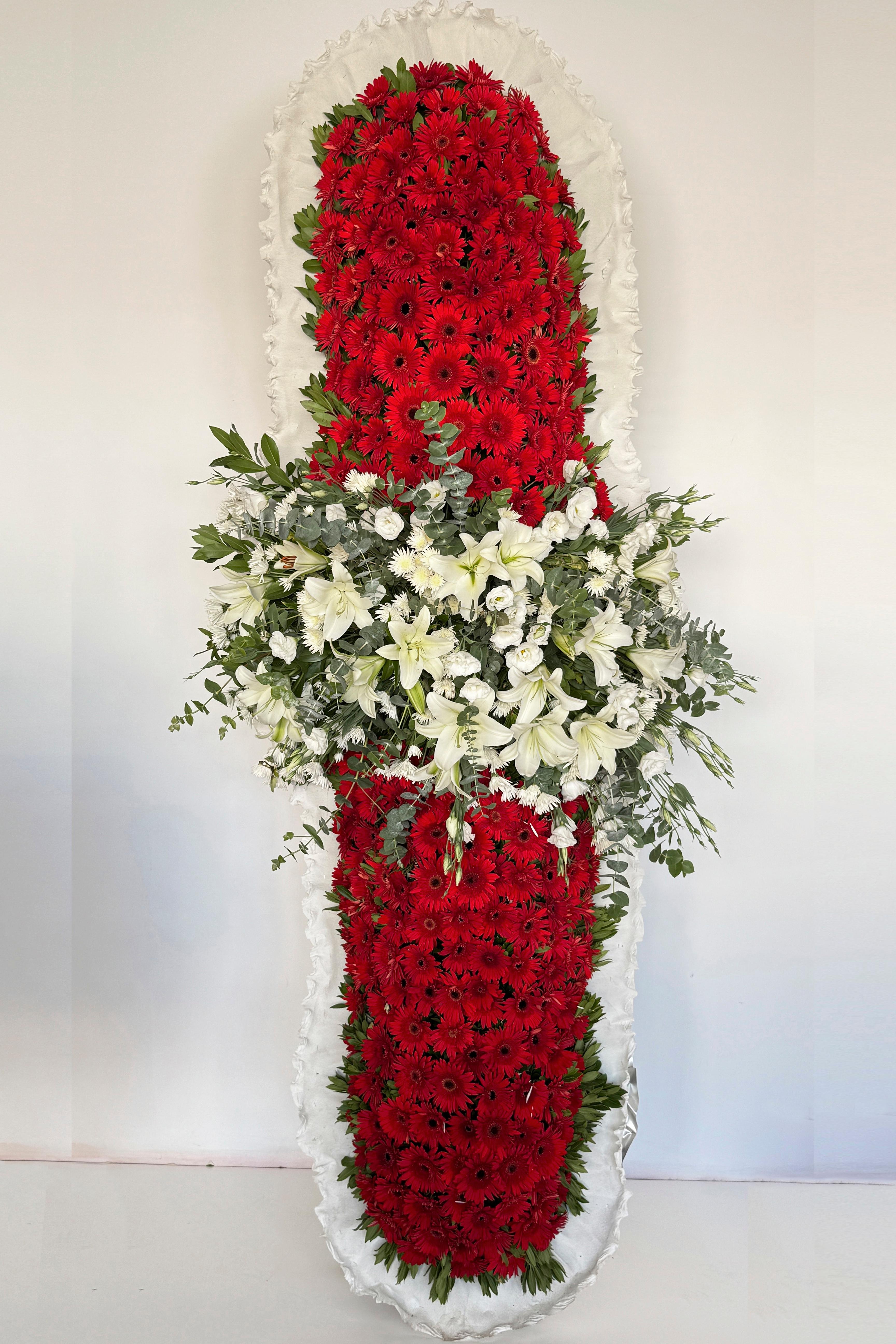 Kırmızı & Beyaz Gerbera & Kazablanka Düğün Çelenk