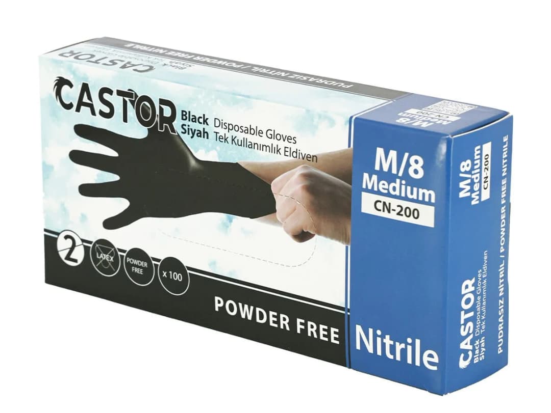 Castor Cn-200 Siyah Muayene Eldiveni NO:9 L 100Lü Paket